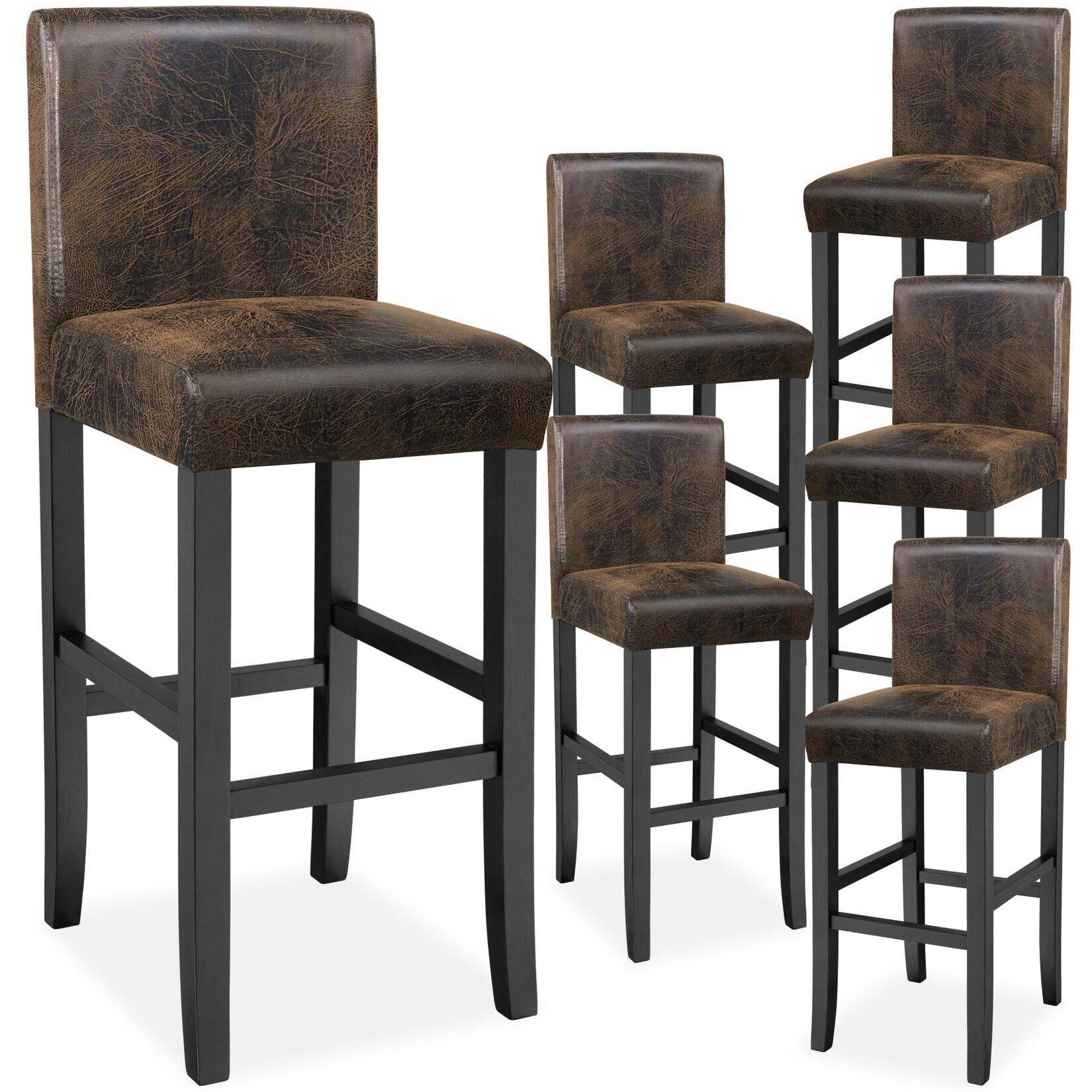 tectake® Barhocker, gepolstert mit Rückenlehne, Stuhlbeine aus Massivholz, Sitzhöhe 76 cm