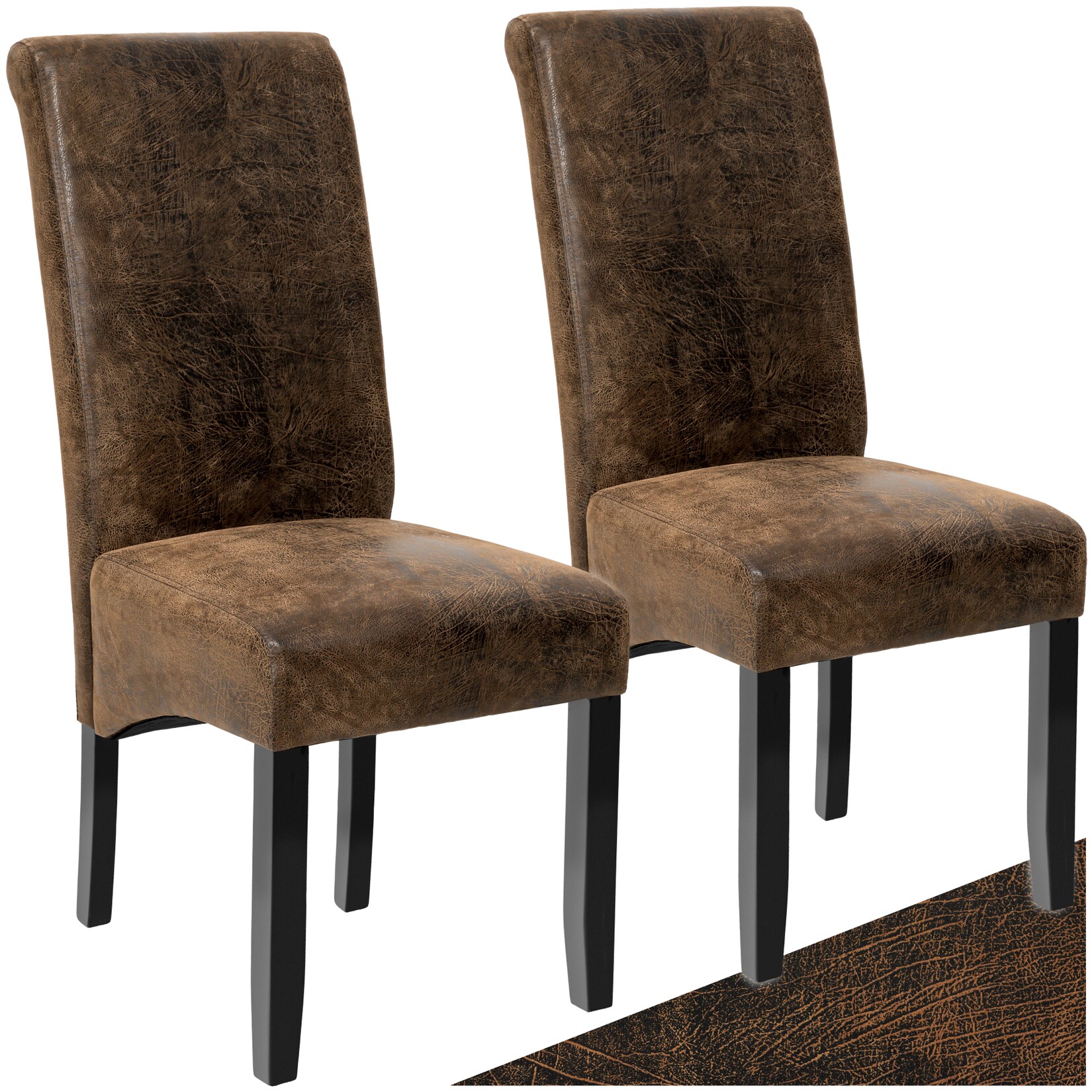 tectake® Esszimmerstuhl, gepolstert mit Kunstlederbezug, massive Holzbeine, 44 x 63 x 106 cm