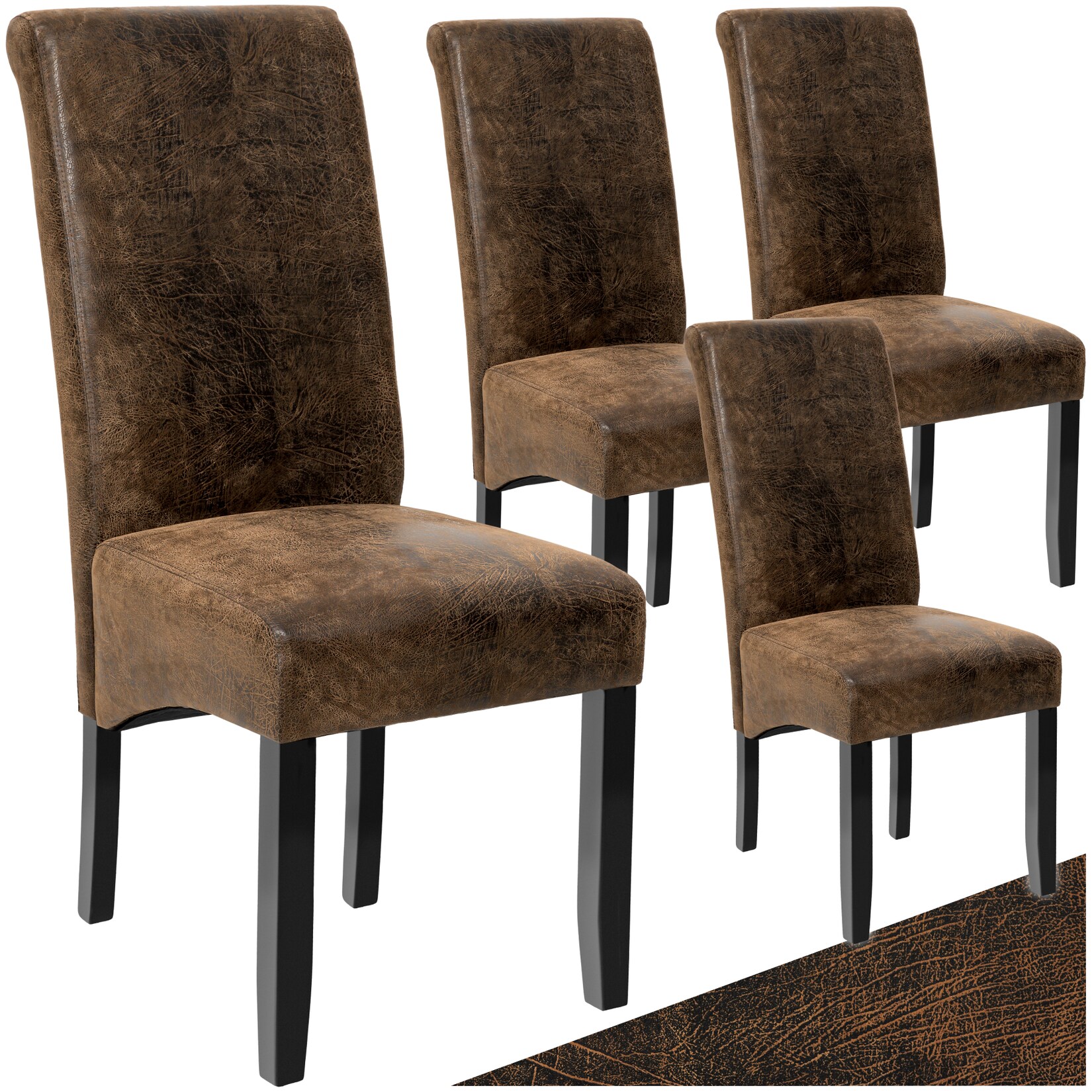 tectake® Esszimmerstuhl, gepolstert mit Kunstlederbezug, massive Holzbeine, 44 x 63 x 106 cm