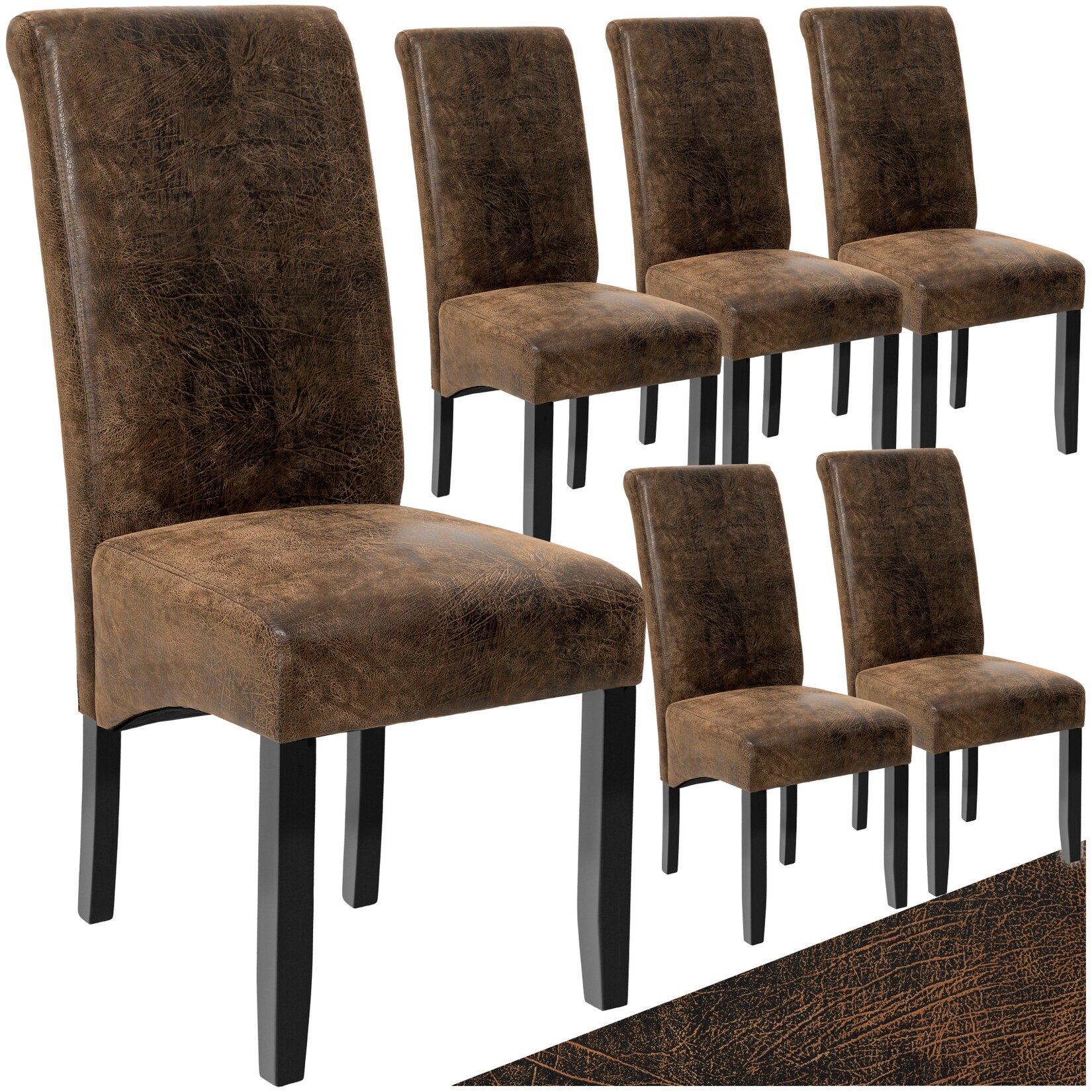 tectake® Esszimmerstuhl, gepolstert mit Kunstlederbezug, massive Holzbeine, 44 x 63 x 106 cm