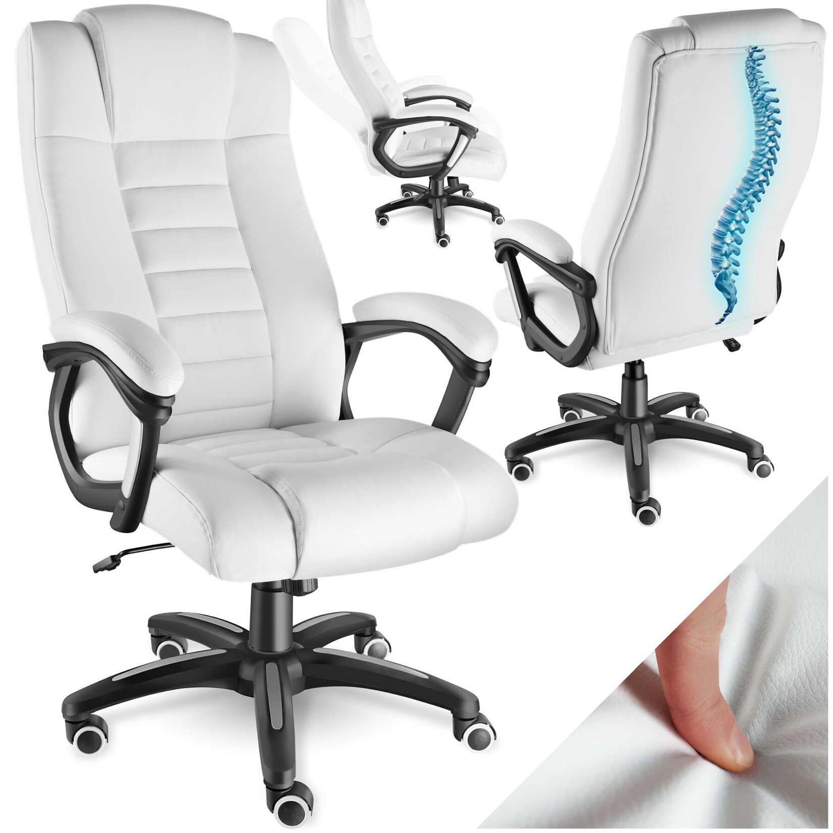 tectake® Bürostuhl, 360° drehbar und stufenlos höhenverstellbar, dicke Polsterung mit Kunstlederbezug, einstellbare Wippfunktion