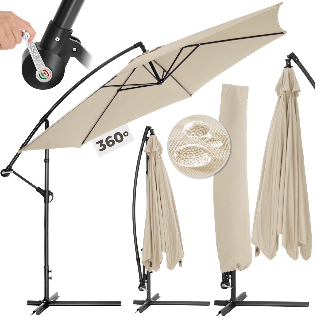 tectake&reg; Sonnenschirm, &Oslash; 350 cm, stufenlos verstellbarer Neigungswinkel, inklusive Schutzh&uuml;lle - Bild 1