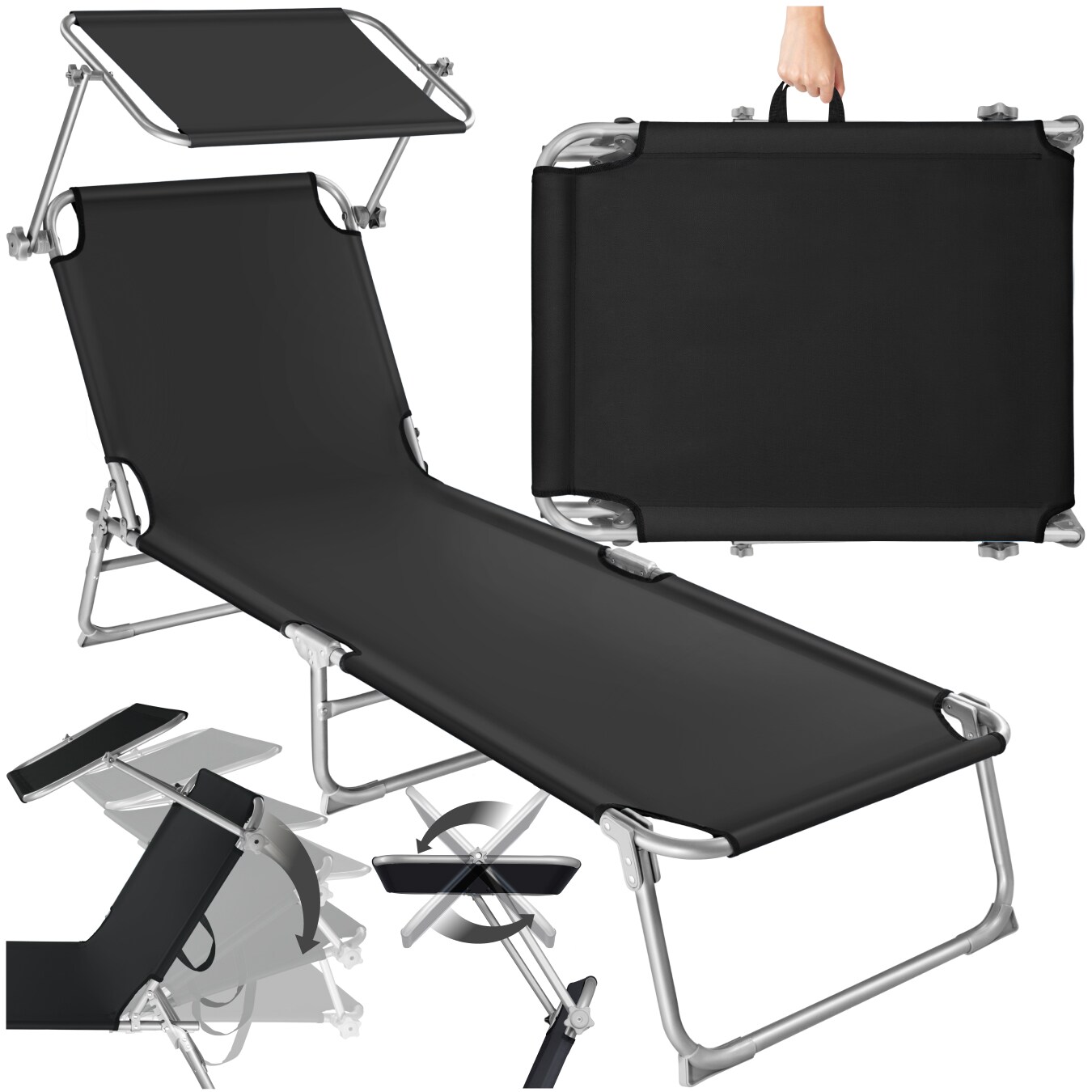 tectake® Gartenliege, klappbar, 4-fach verstellbare Rückenlehne, 190 x 68 x 28 cm