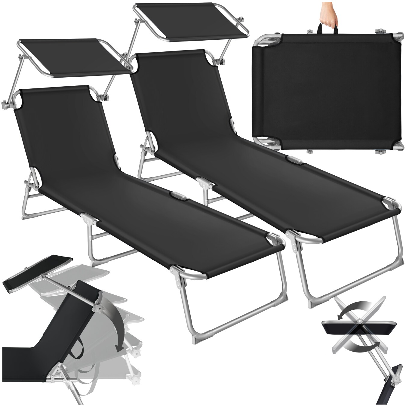 tectake® 2er Set Gartenliege, klappbar, 4-fach verstellbare Rückenlehne, 190 x 68 x 28 cm