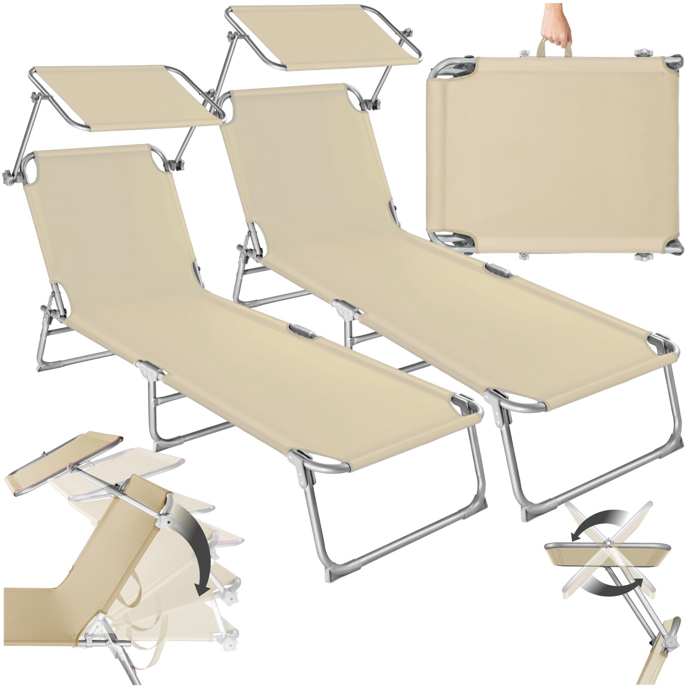 tectake® 2er Set Gartenliege, klappbar, 4-fach verstellbare Rückenlehne, 190 x 68 x 28 cm