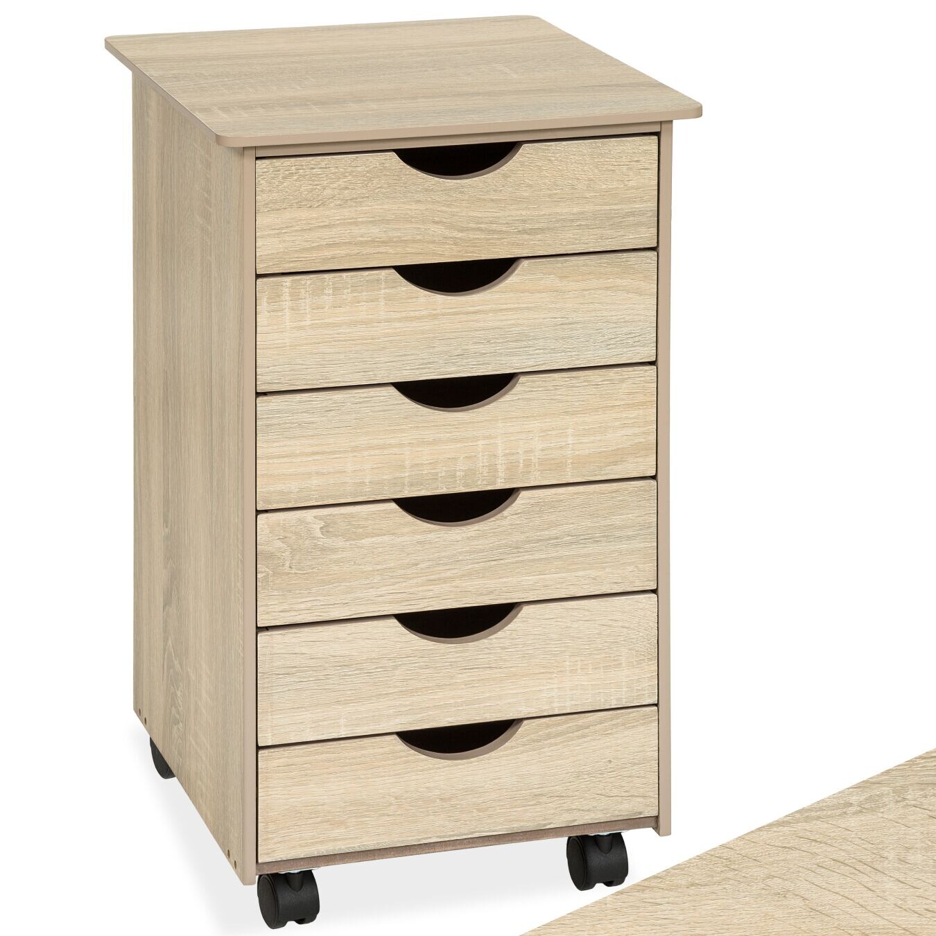 tectake® Rollcontainer, aus Holz, 4 leichtgängige, drehbare Doppelrollen, einfache Montage, 36 x 40 x 65 cm