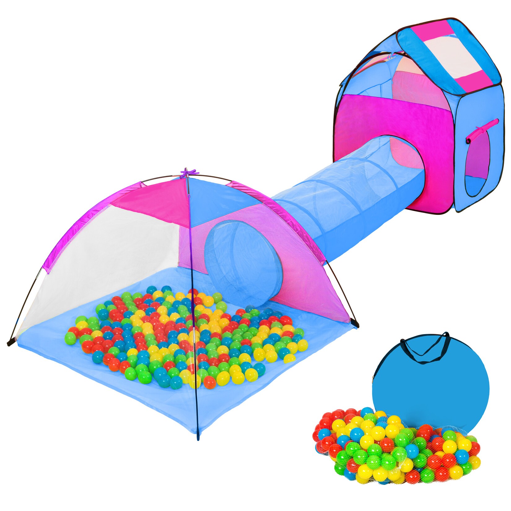 tectake® Spielzelt, mit Tunnel, Iglu, 200 Bällen und abnehmbarem Dach, schneller Auf- und Abbau, inklusive Tragetasche, 370 x 115 x 107 cm | 04260397650691