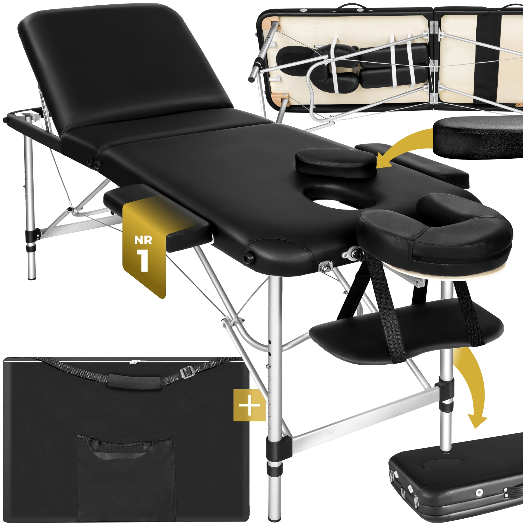 tectake&reg; 3 Zonen Massageliege, Breite 61 cm, Polsterung 5 cm, mit Aluminiumgestell, 210 x 95 x 90 cm - Bild 1