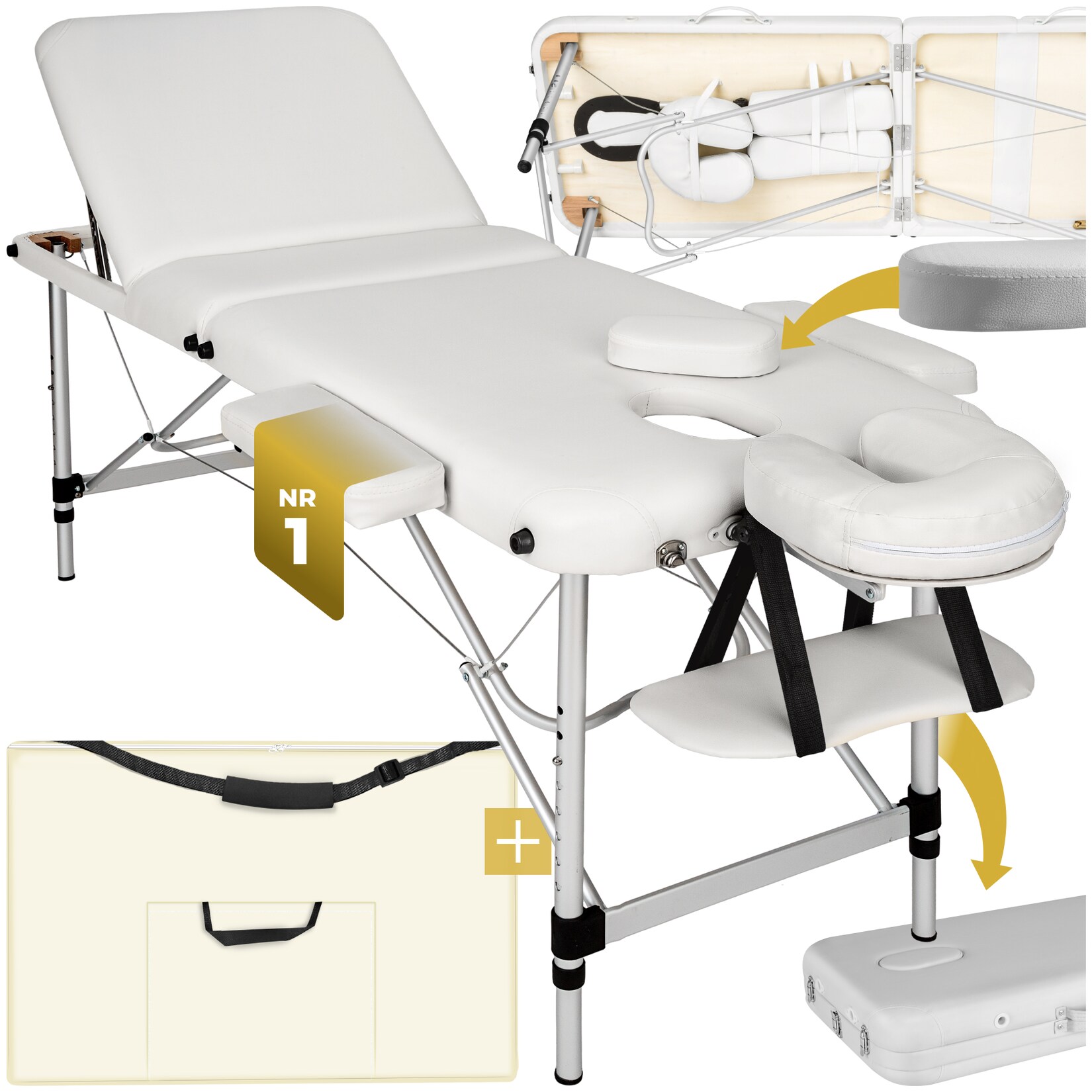 tectake® 3 Zonen Massageliege, Breite 61 cm, Polsterung 5 cm, mit Aluminiumgestell, 210 x 95 x 90 cm