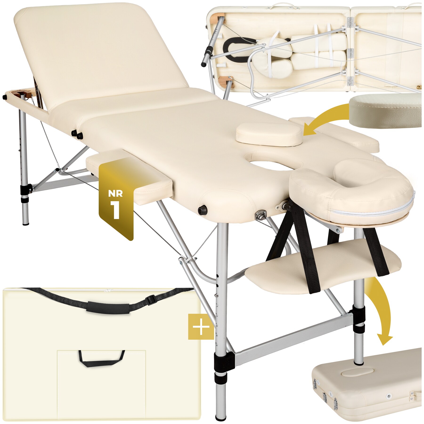 tectake&reg; 3 Zonen Massageliege, Breite 61 cm, Polsterung 5 cm, mit Aluminiumgestell, 210 x 95 x 90 cm - Bild 1