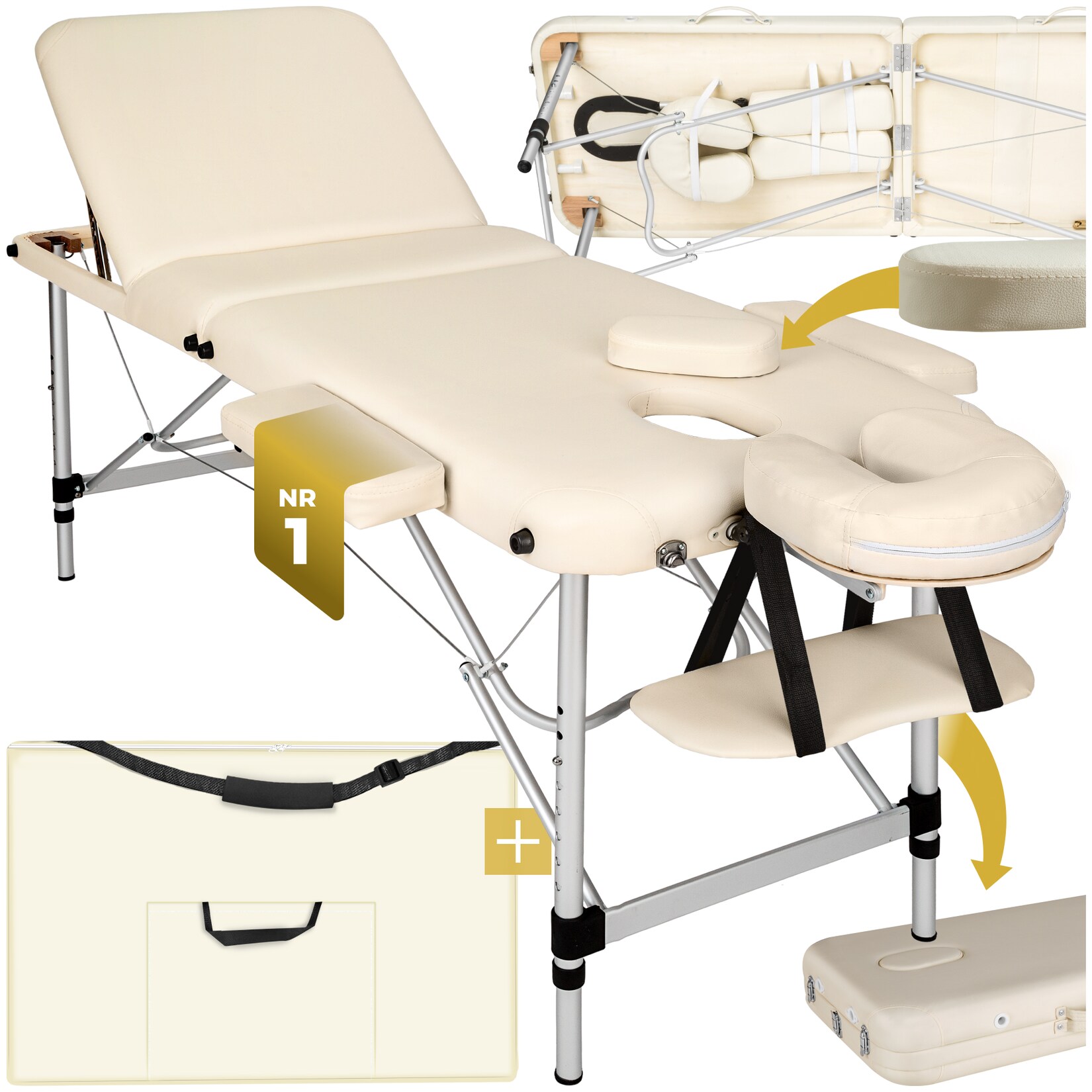 tectake® 3 Zonen Massageliege, Breite 61 cm, Polsterung 5 cm, mit Aluminiumgestell, 210 x 95 x 90 cm | 04260182878804