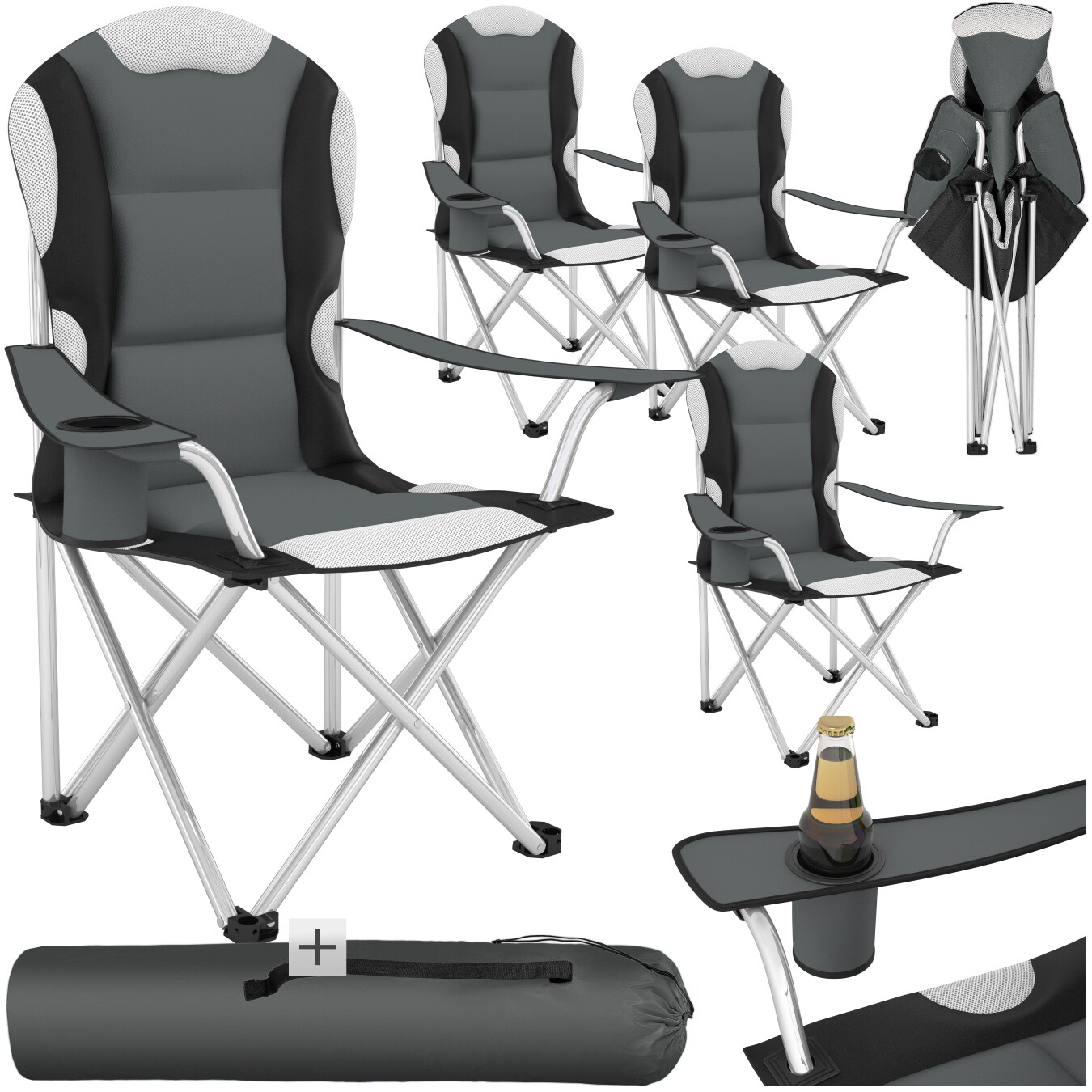 tectake® Campingstuhl, faltbar, gepolstert, geringes Gewicht, 60 x 88 x 110 cm