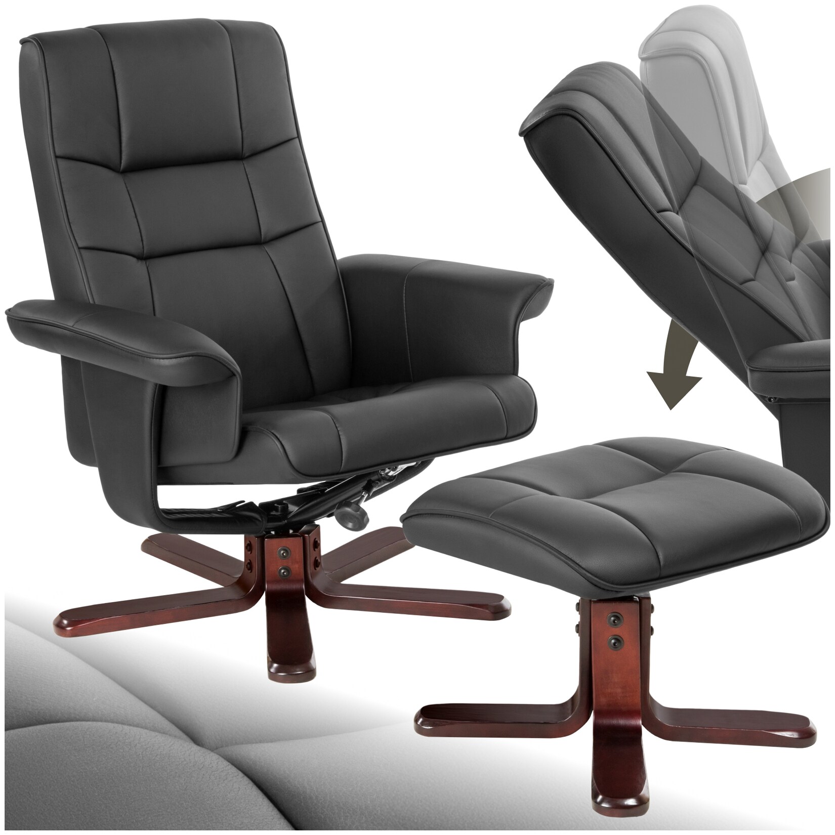 tectake® Fernsehsessel, mit Hocker, 360° drehbar, Belastbarkeit 120 kg | 04260397656440