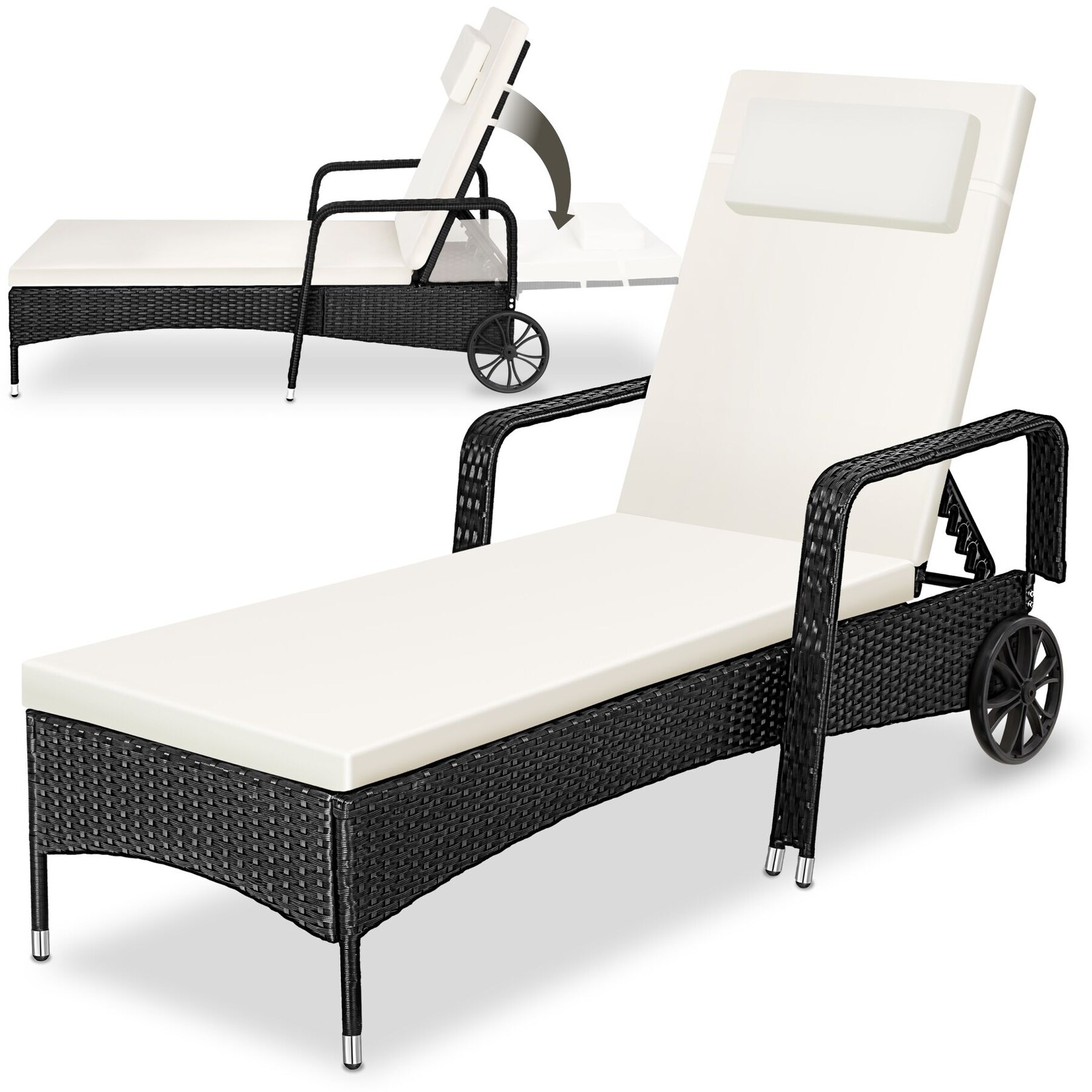 tectake® Rattan Sonnenliege, widerstandsfähig, 6-fach verstellbare Rückenlehne, 200 x 70 x 33 cm