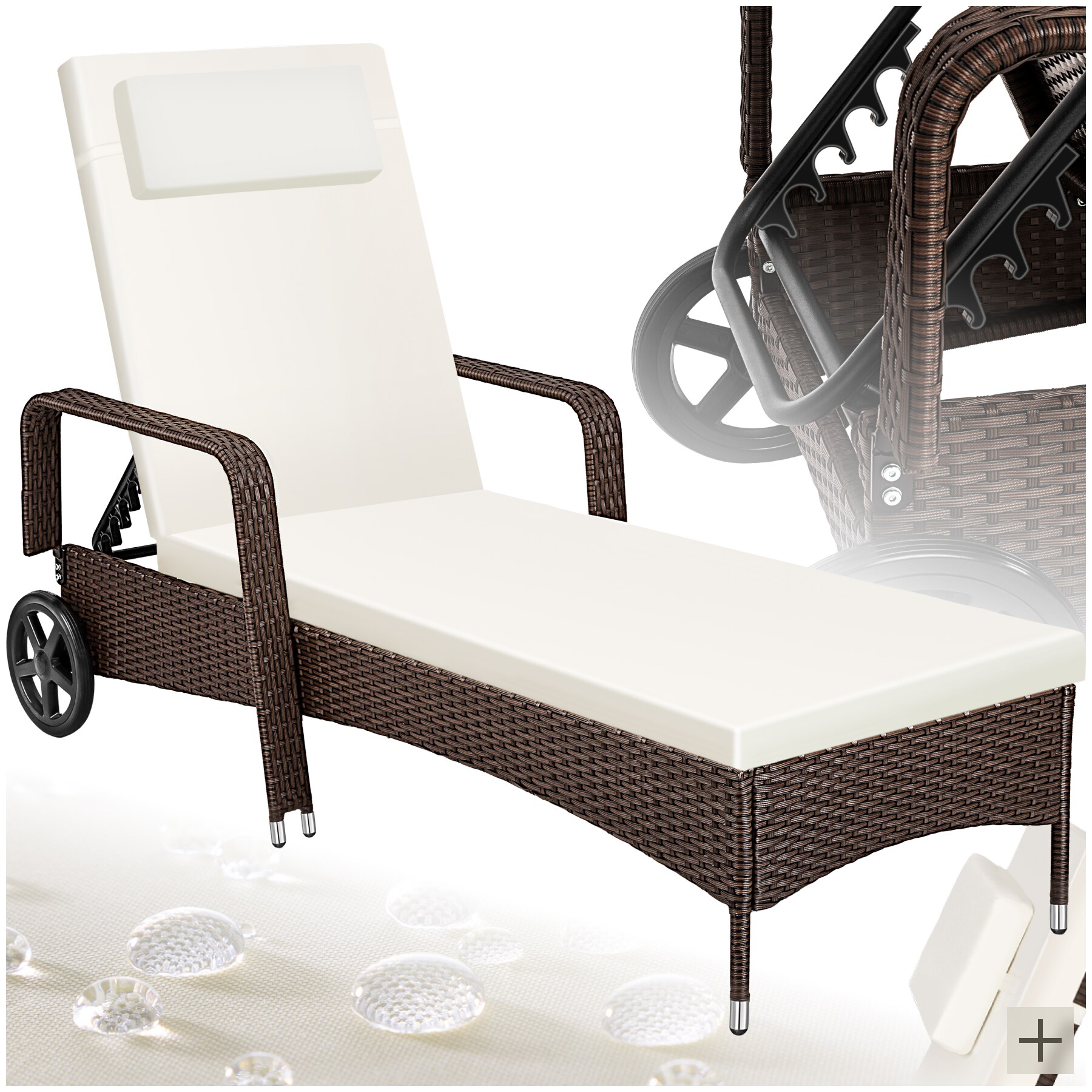 tectake&reg; Rattan Sonnenliege, widerstandsf&auml;hig, 6-fach verstellbare R&uuml;ckenlehne, 200 x 70 x 33 cm - Bild 1