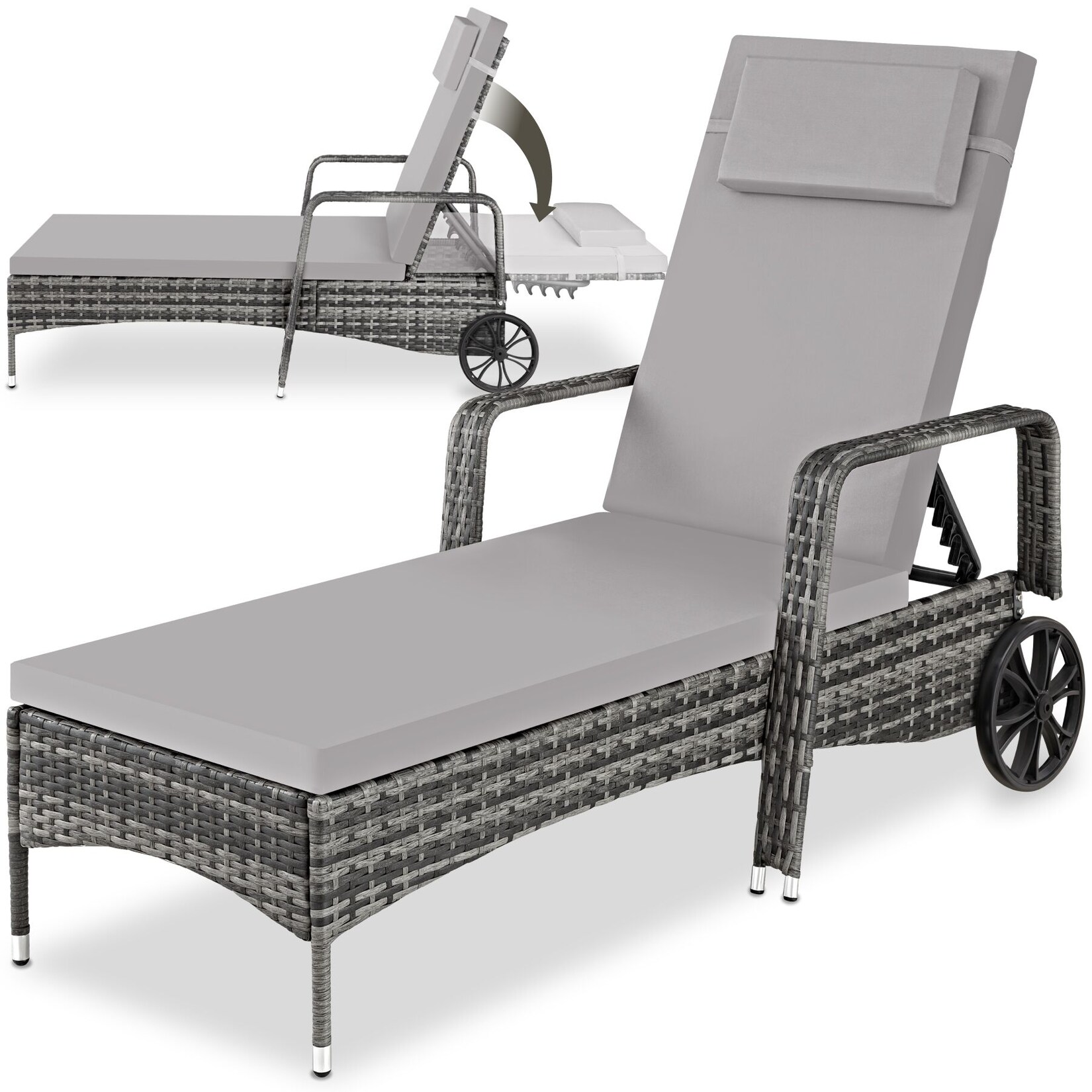 tectake® Rattan Sonnenliege, widerstandsfähig, 6-fach verstellbare Rückenlehne, 200 x 70 x 33 cm