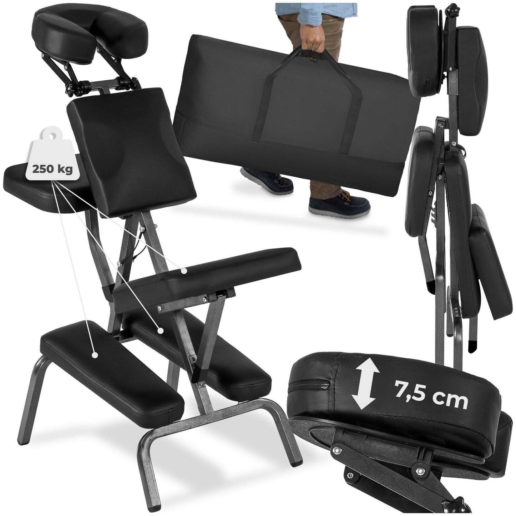 tectake® Massagestuhl, klappbar, gepolsterte Beinablagen, 80 x 50 x 105 cm