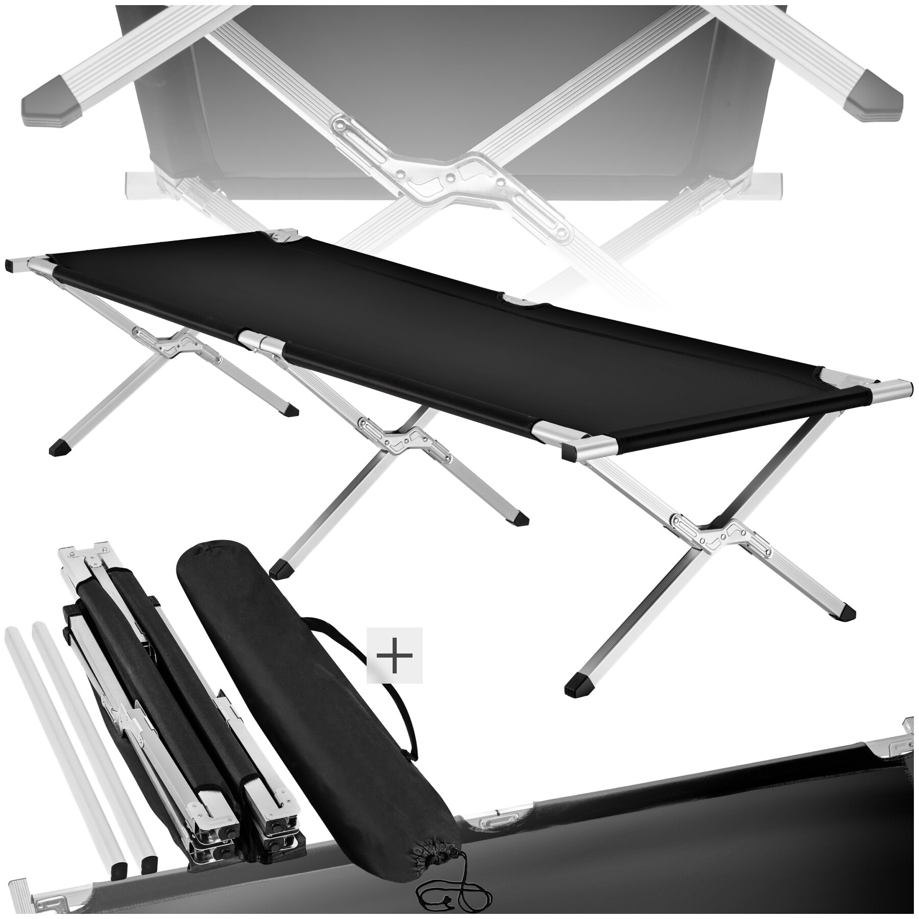 tectake&reg; Feldbett, mit Aluminiumgestell, Belastbarkeit 150 kg, 190 x 70 x 45 cm - Bild 1