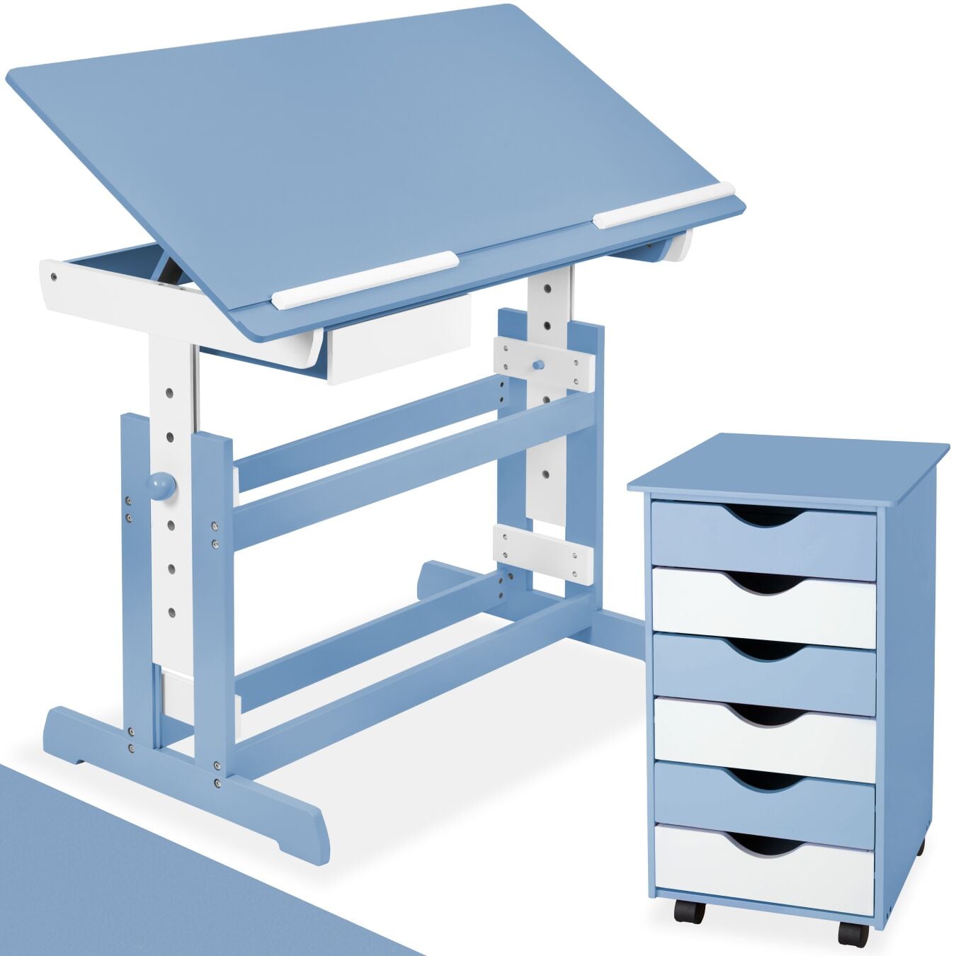 tectake&reg; Schreibtisch, und Rollcontainer mit 6 Schubladen, Tischplatte neigbar und 7-fach h&ouml;henverstellbar, 63 bis 94 cm, pflegeleicht - Bild 1