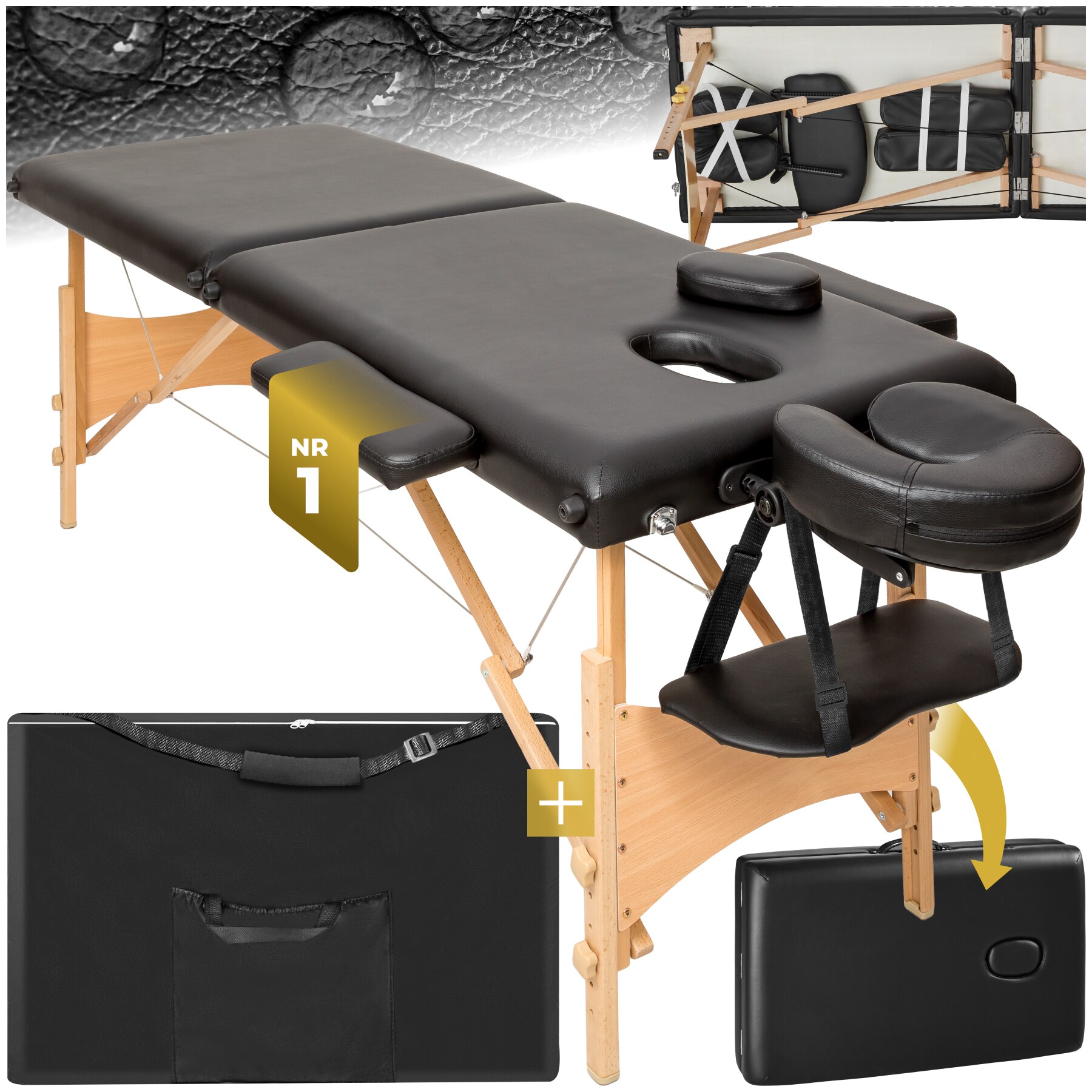 tectake&reg; 2 Zonen Massageliege, Breite 61 cm, Polsterung 5 cm, mit Holzgestell, 210 x 95 x 84 cm - Bild 1