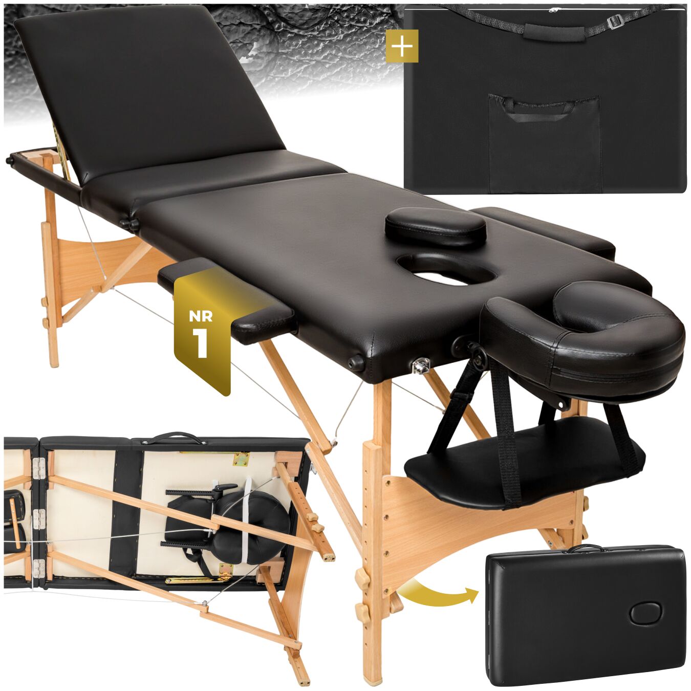 tectake&reg; 3 Zonen Massageliege, Breite 60 cm, Polsterung 5 cm, mit Holzgestell, 210 x 95 x 84 cm - Bild 1