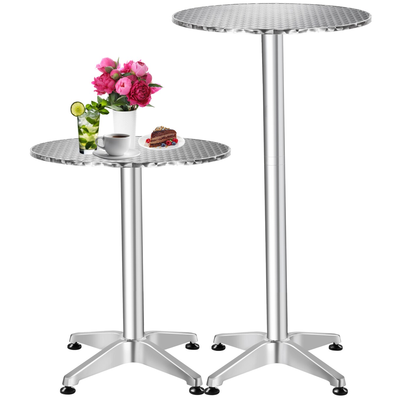 tectake® Stehtisch, aus Aluminium, rund, standfest, mit bodenschonenden Schraubfüßen aus Kunststoff