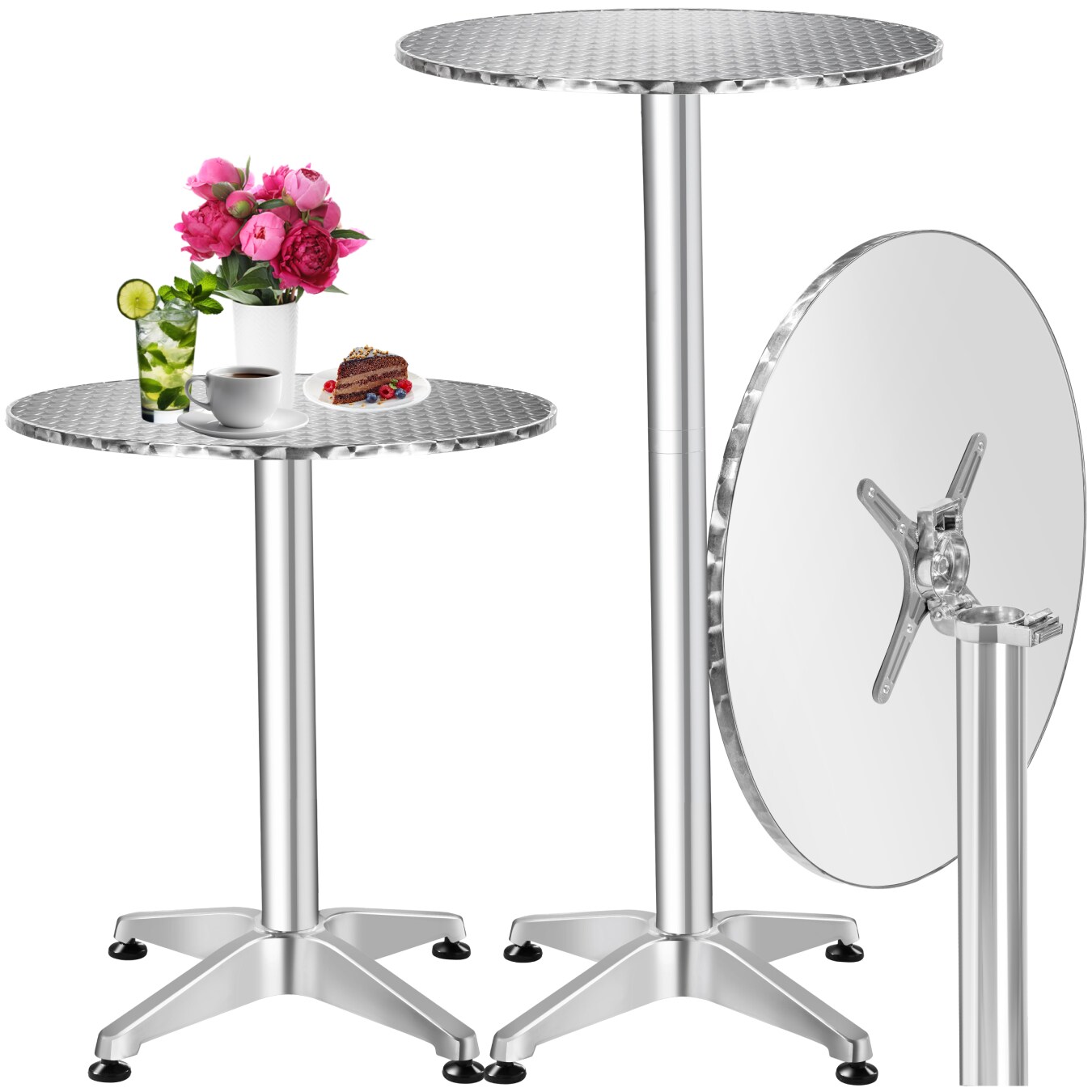 tectake® Stehtisch, aus Aluminium, rund, standfest, mit bodenschonenden Schraubfüßen aus Kunststoff