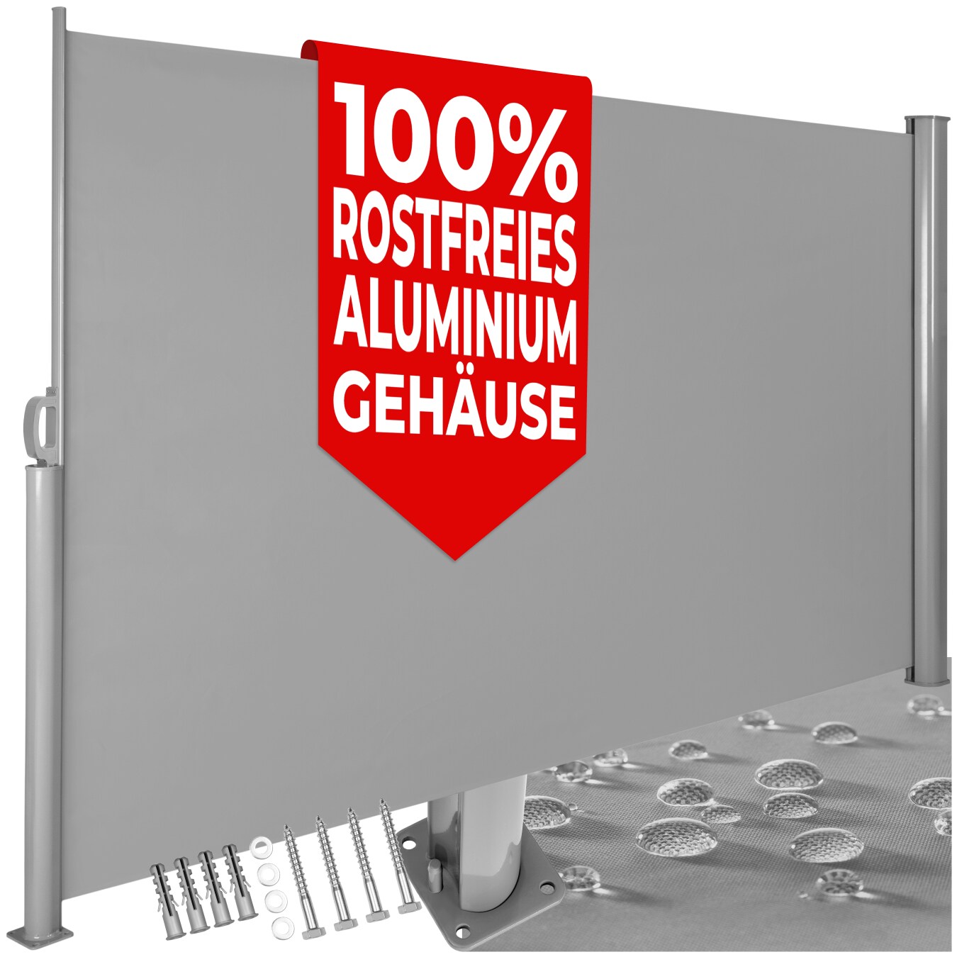 tectake® Seitenmarkise, aus Aluminium, Schutz vor Sonne und Wind, 160 x 300 cm