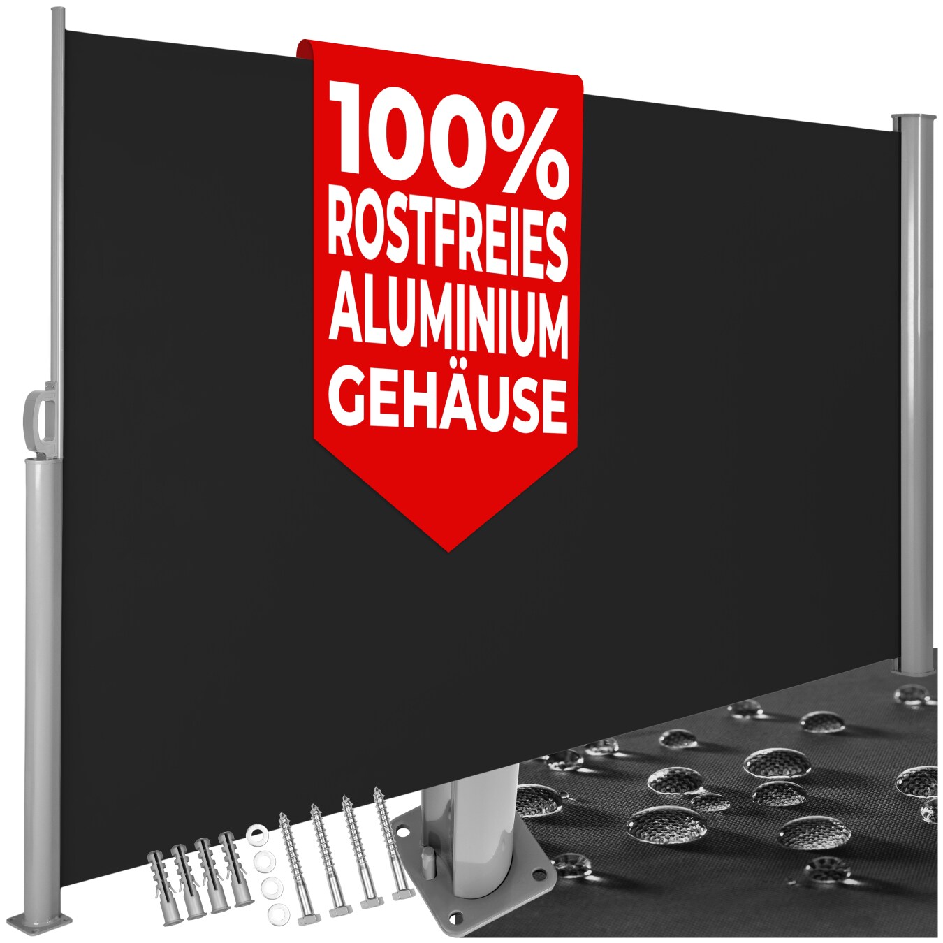 tectake&reg; Aluminium Seitenmarkise, ausziehbar, blickdicht, Schutz vor Sonne und Wind, 160 x 300 cm - Bild 1