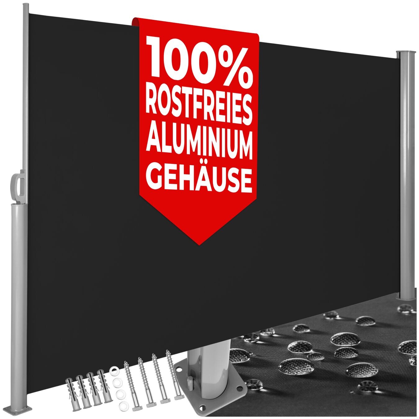 tectake® Seitenmarkise, aus Aluminium, Schutz vor Sonne und Wind, 160 x 300 cm