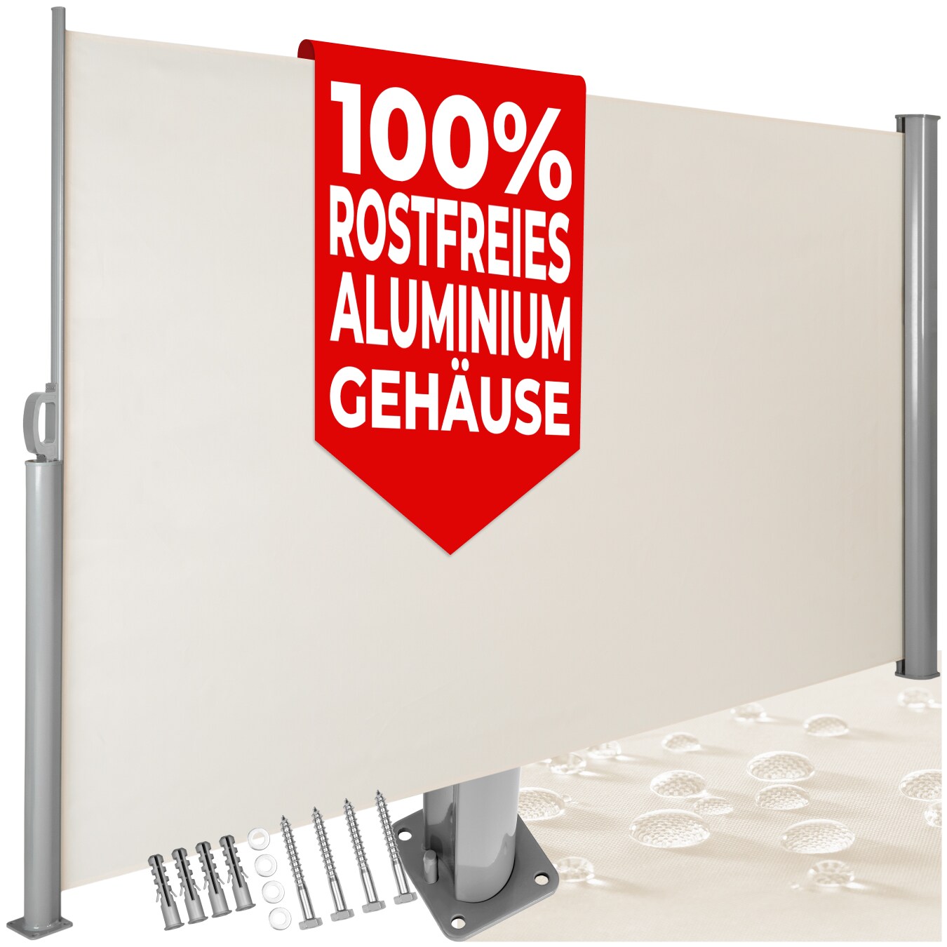 tectake&reg; Aluminium Seitenmarkise, ausziehbar, blickdicht, Schutz vor Sonne und Wind, 180 x 300 cm - Bild 1