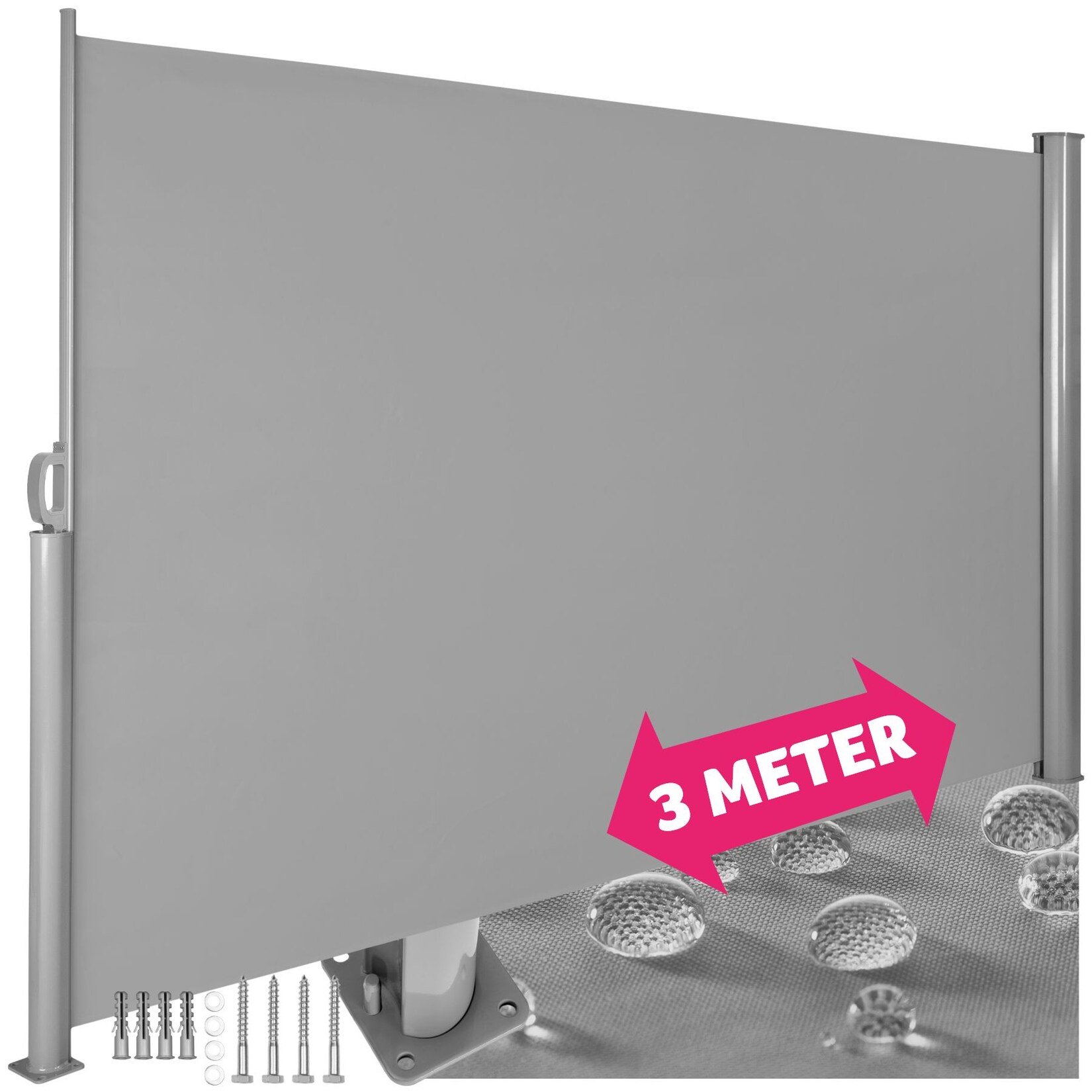 tectake Seitenmarkise, aus Aluminium, Schutz vor Sonne und Wind, 200 x 300 cm