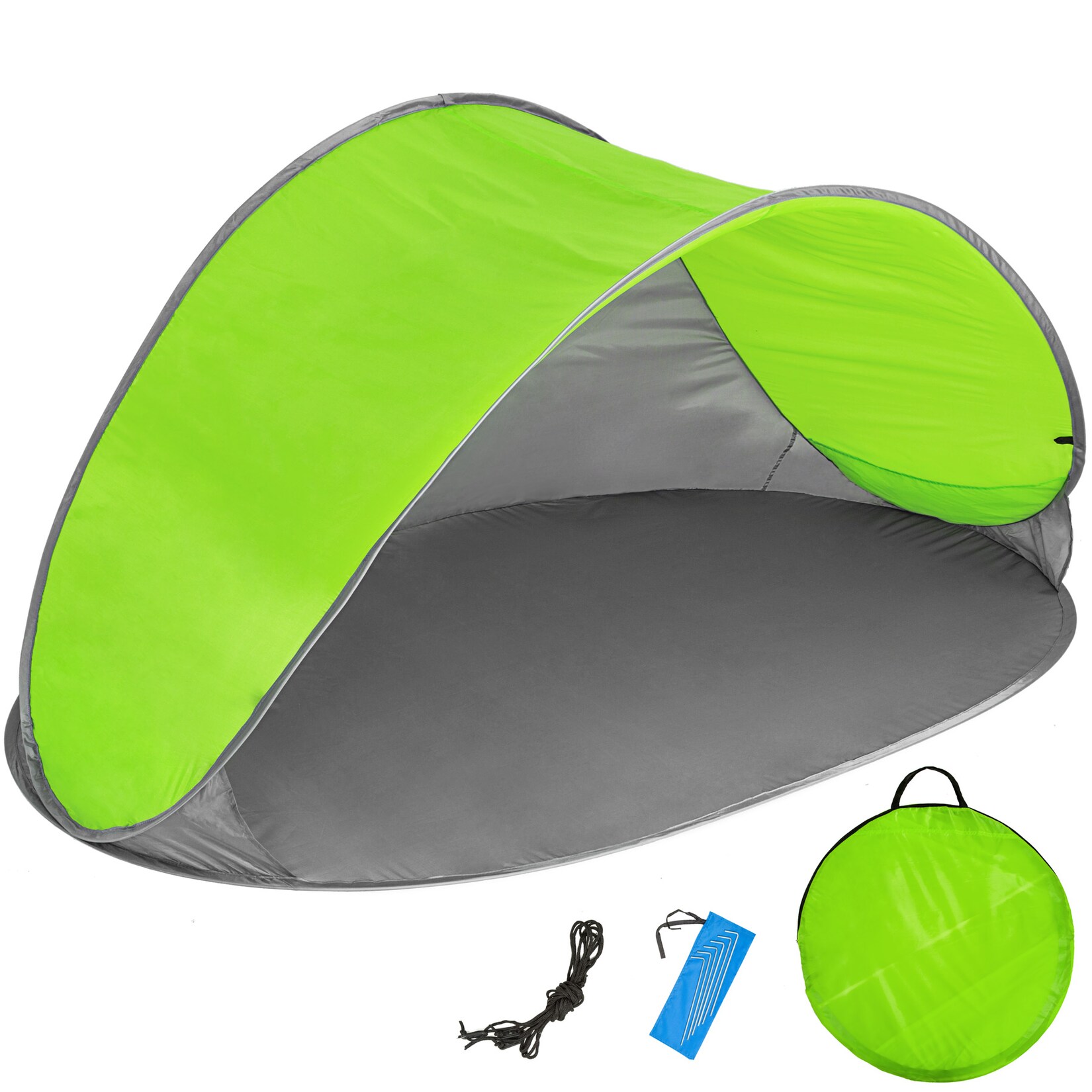 tectake® Pop-Up Strandmuschel, selbstaufbauend mit Fiberglasgestänge, 2 Ablagefächer, 220 x 120 x 100 cm | 04260435991830