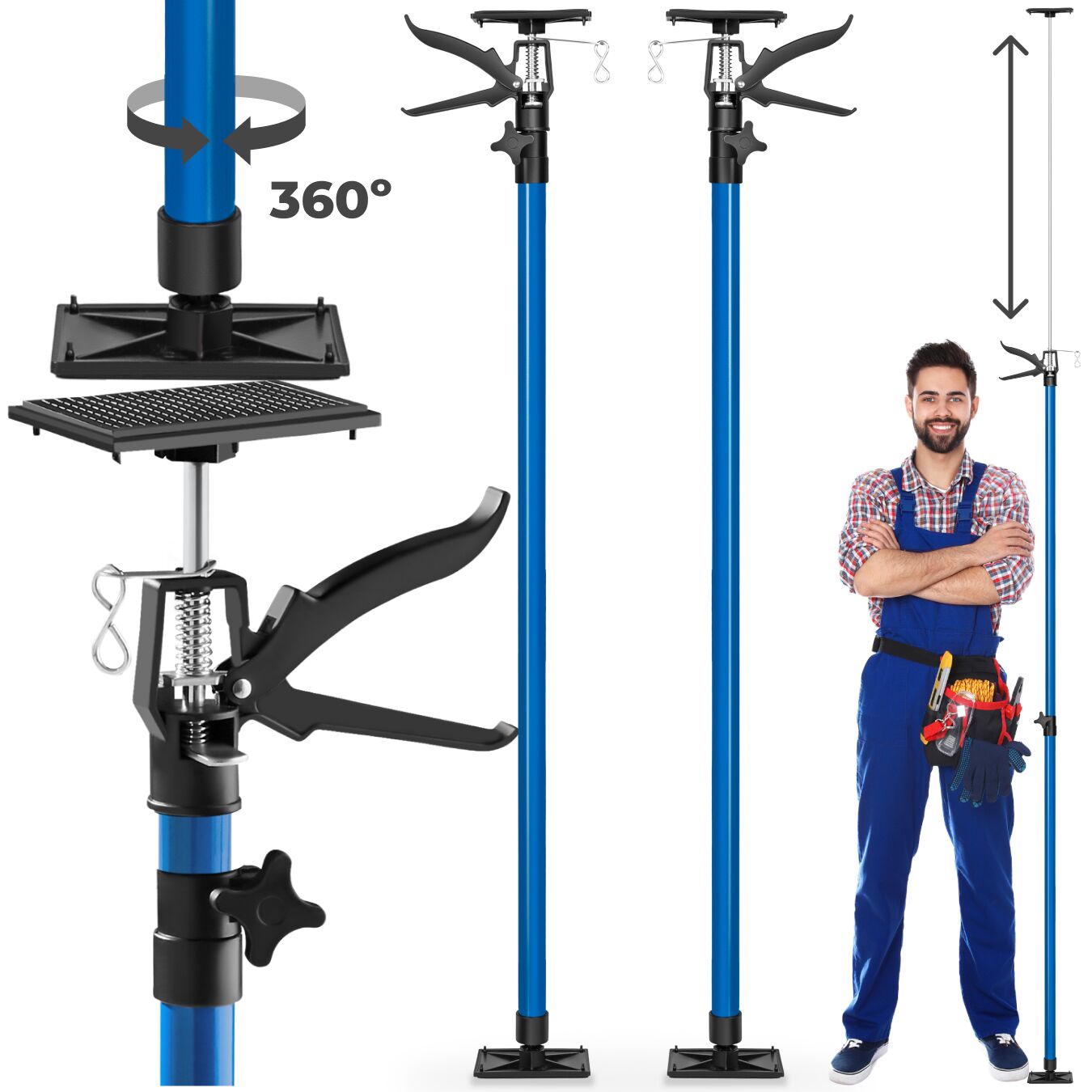 tectake&reg; 2er-Set Teleksopst&uuml;tzen, stufenlos h&ouml;henverstellbar, Belastbarkeit 30 kg je St&uuml;tze, mit Schnellspannsystem - Bild 1