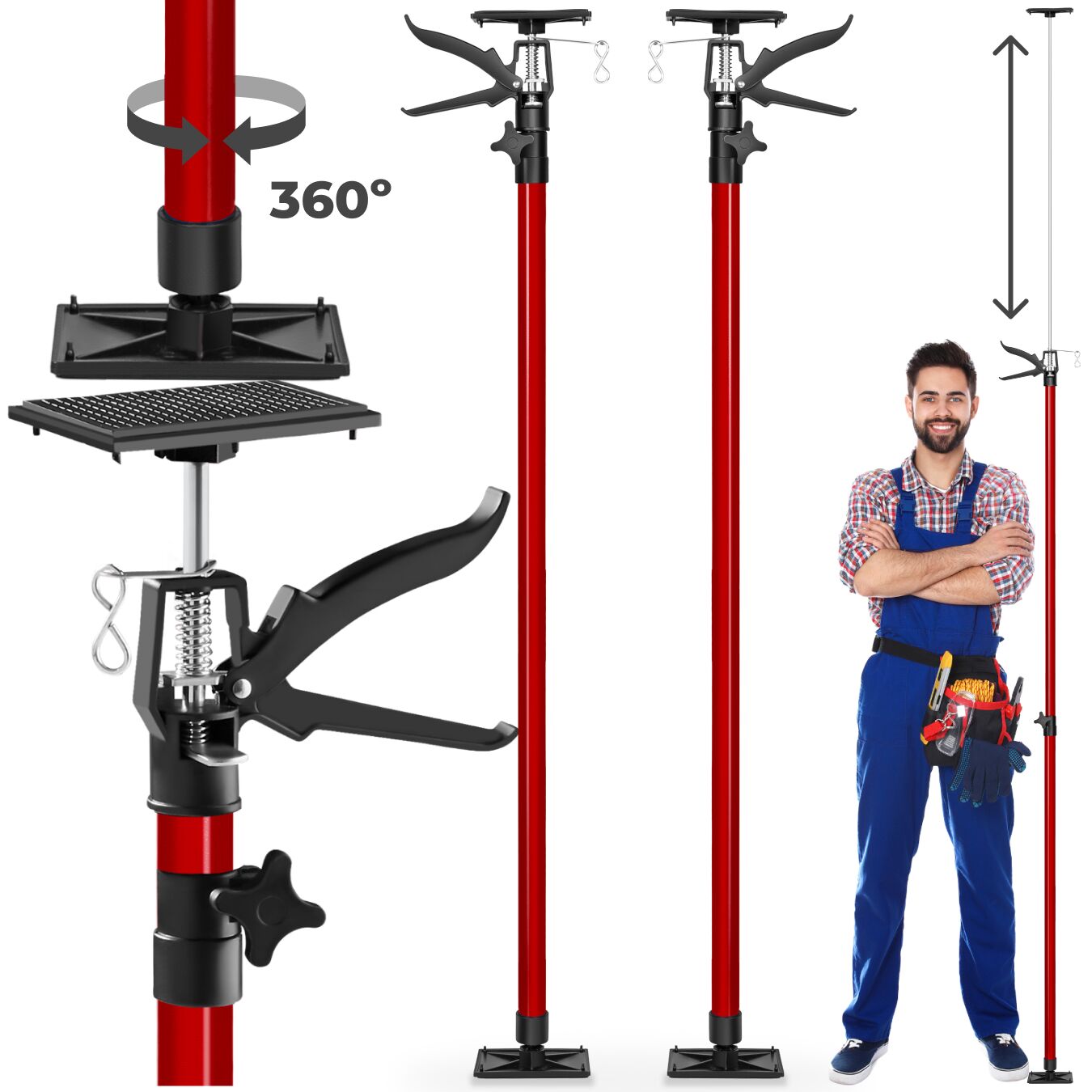 tectake&reg; 2er-Set Teleksopst&uuml;tzen, stufenlos h&ouml;henverstellbar, Belastbarkeit 30 kg je St&uuml;tze, mit Schnellspannsystem - Bild 1