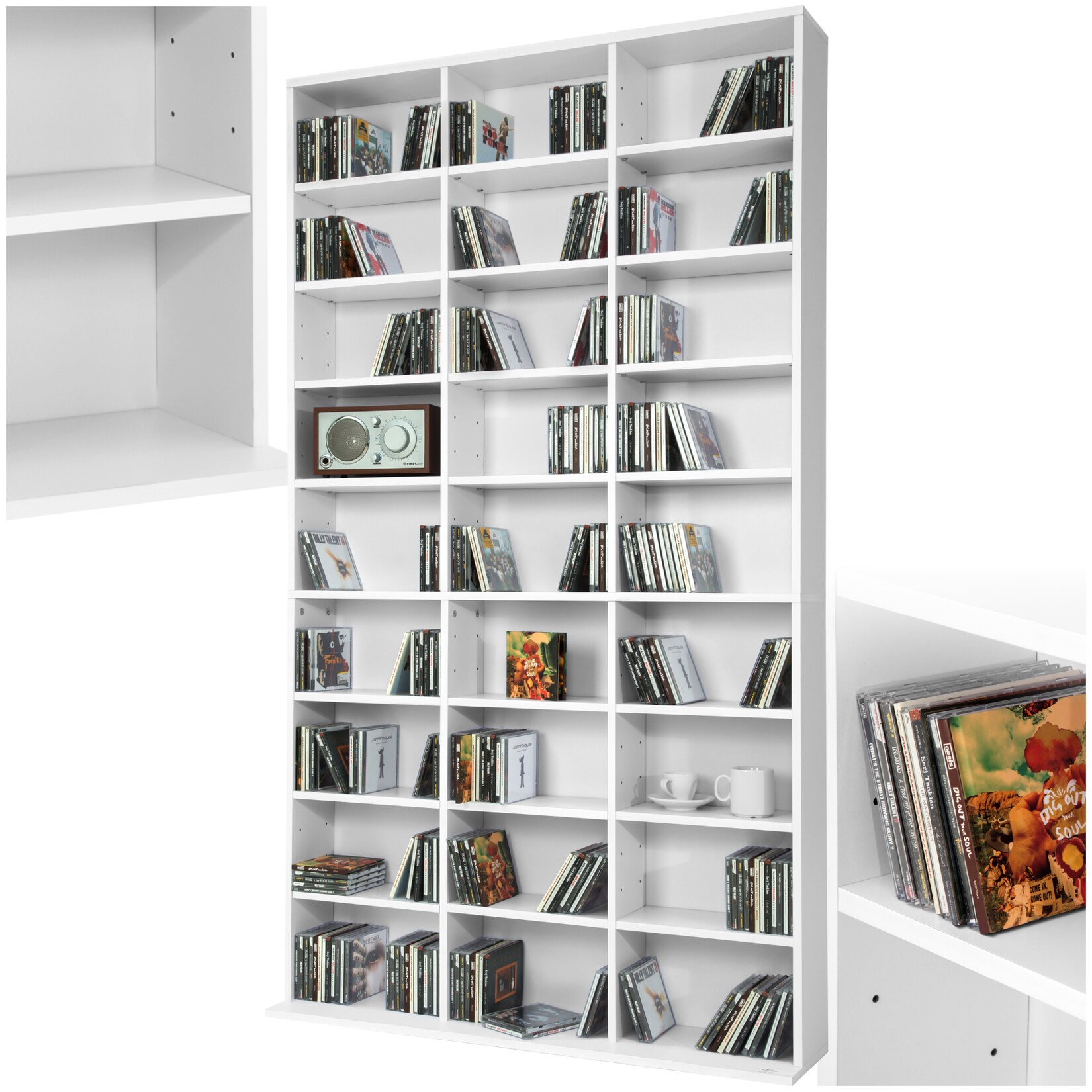 tectake® CD DVD Regal, in Holzoptik, höhenverstellbare und herausnehmbare Zwischenböden, 180 x 102 x 23,5 cm