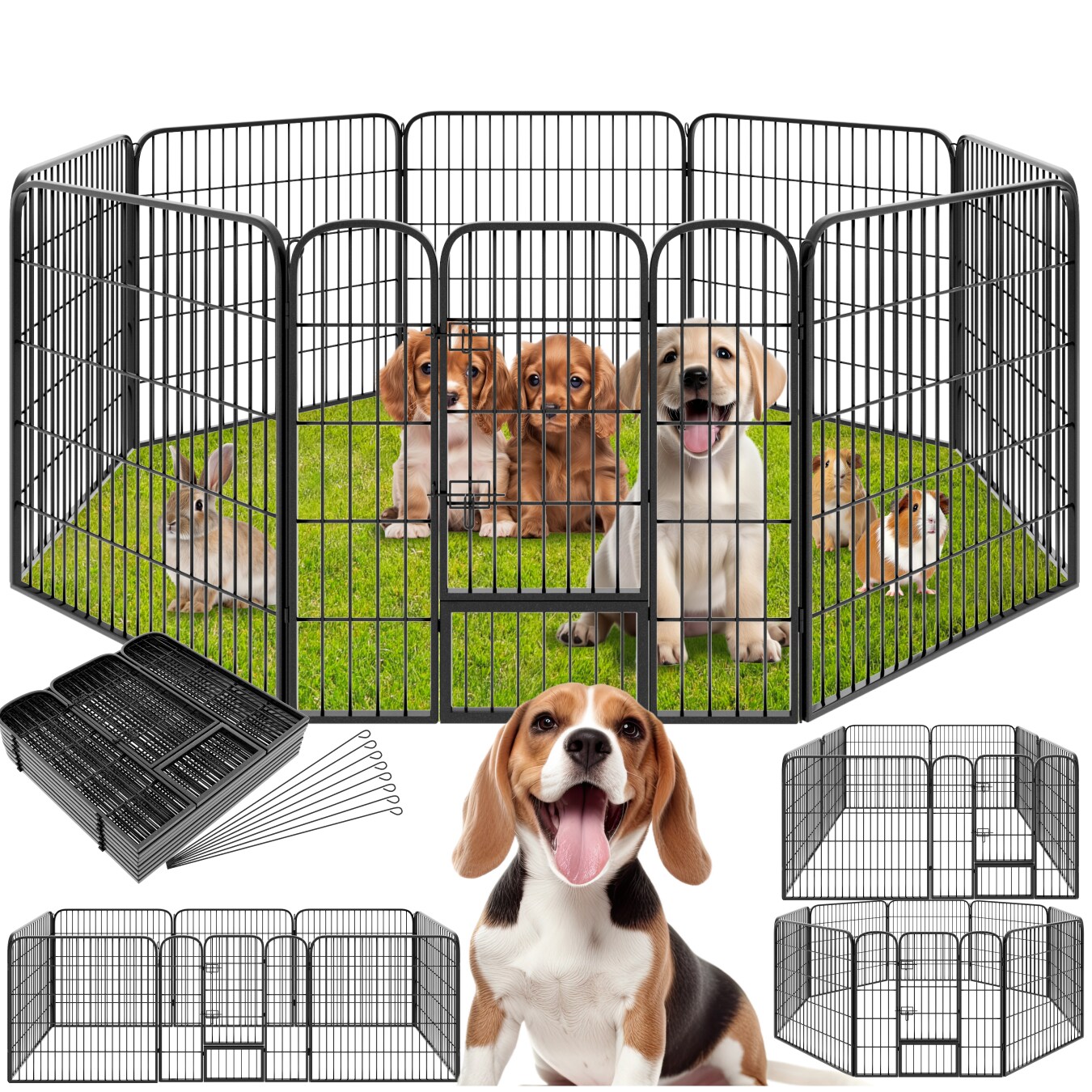 tectake® Welpenauslauf, 8-teilig, faltbar, abgerundete Ecken, einfache Montage, Bodenverankerung möglich | 04260435992349