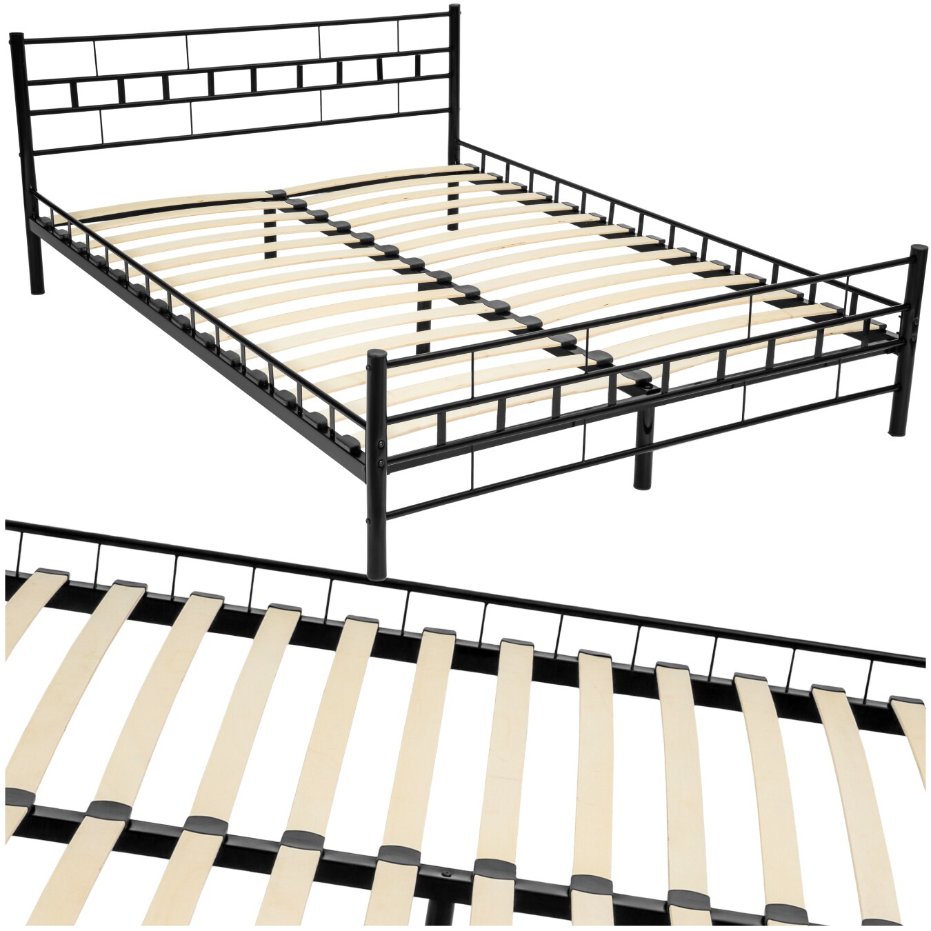 tectake® Metallbett, robustes Stahlgestell, bodenschonende Kunststoffkappen, 140 x 200 cm