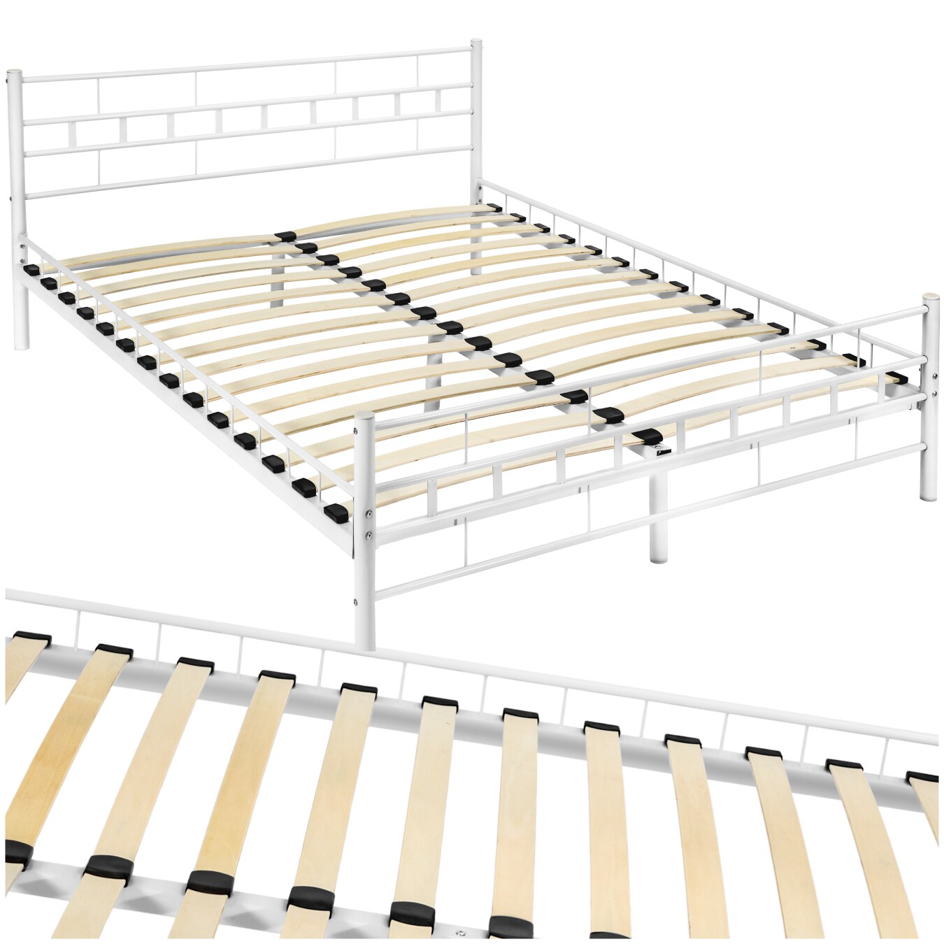 tectake® Metallbett, robustes Stahlgestell, bodenschonende Kunststoffkappen, 140 x 200 cm