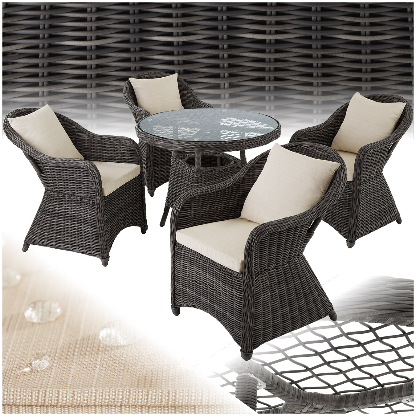 tectake&reg; Aluminium Rattan Sitzgruppe, wetterfest und UV-best&auml;ndig, Belastbarkeit Sessel 150 kg, kein Aufbau - Bild 1