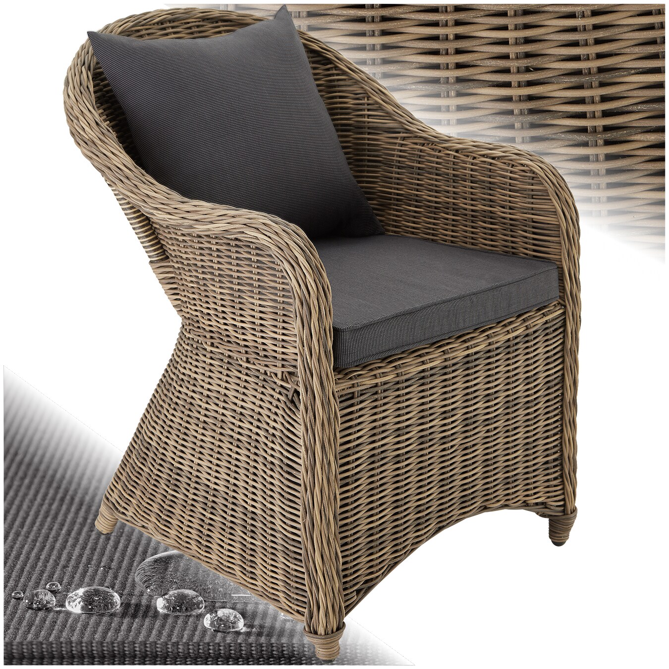 tectake&reg; Rattansessel, mit Aluminiumgestell, nat&uuml;rlich nachempfundenes Geflecht, 71 x 60 x 84 cm - Bild 1