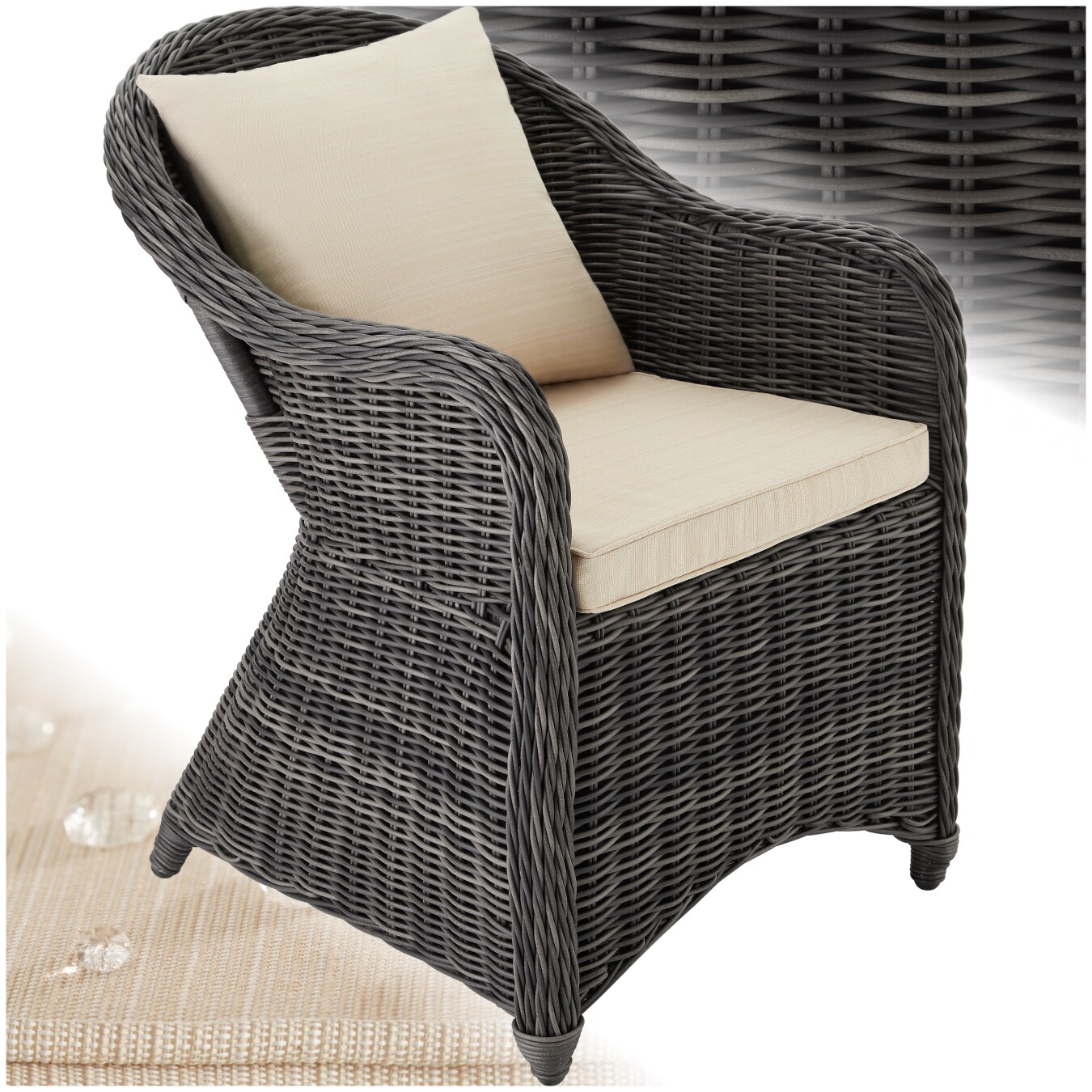 tectake® Rattansessel, mit Aluminiumgestell, natürlich nachempfundenes Geflecht, 71 x 60 x 84 cm