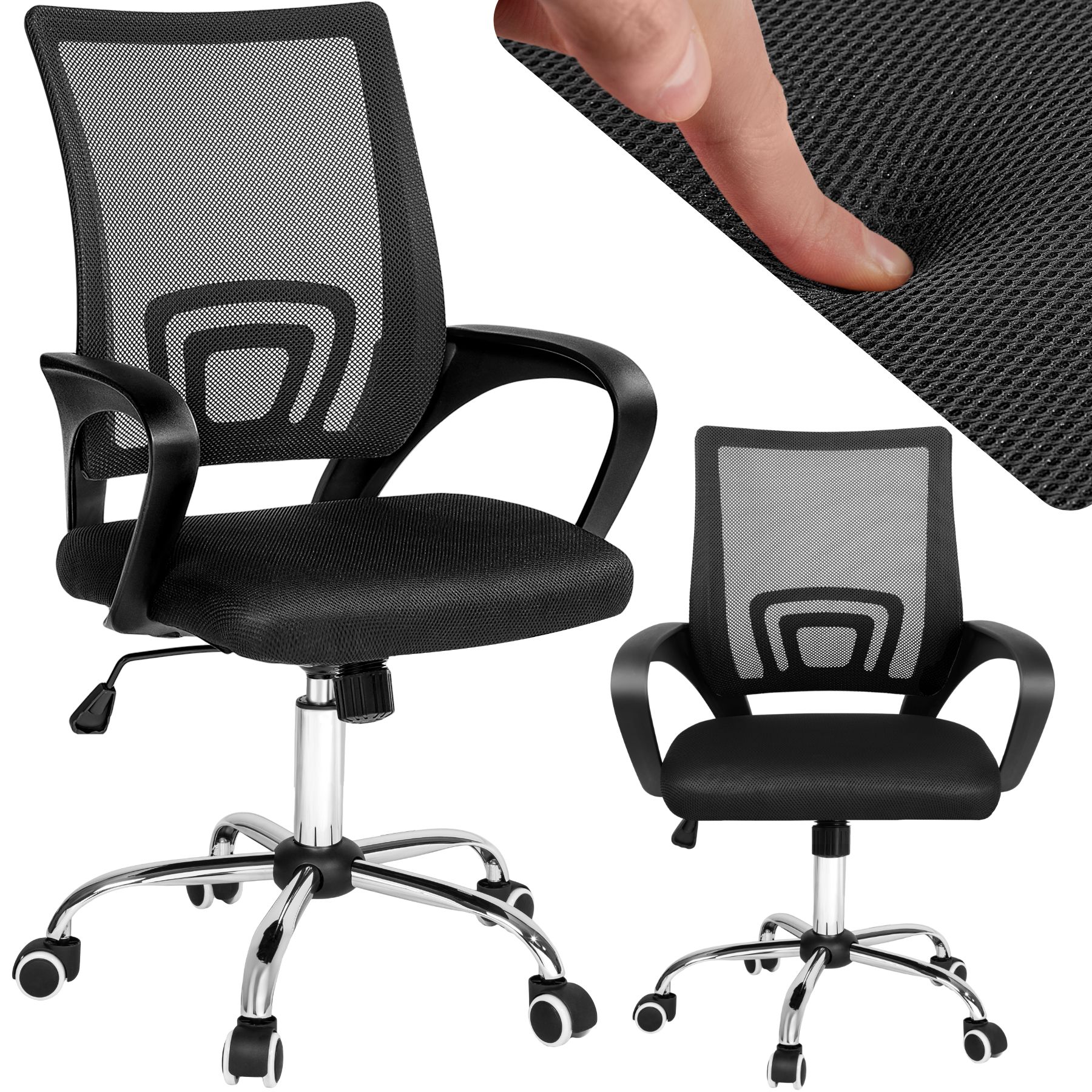 tectake&reg; B&uuml;rostuhl, ergonomische Form mit Lordosenst&uuml;tze, mit Netzstoffbezug, geschwungene Armlehnen, stufenlos h&ouml;henverstellbar - Bild 1