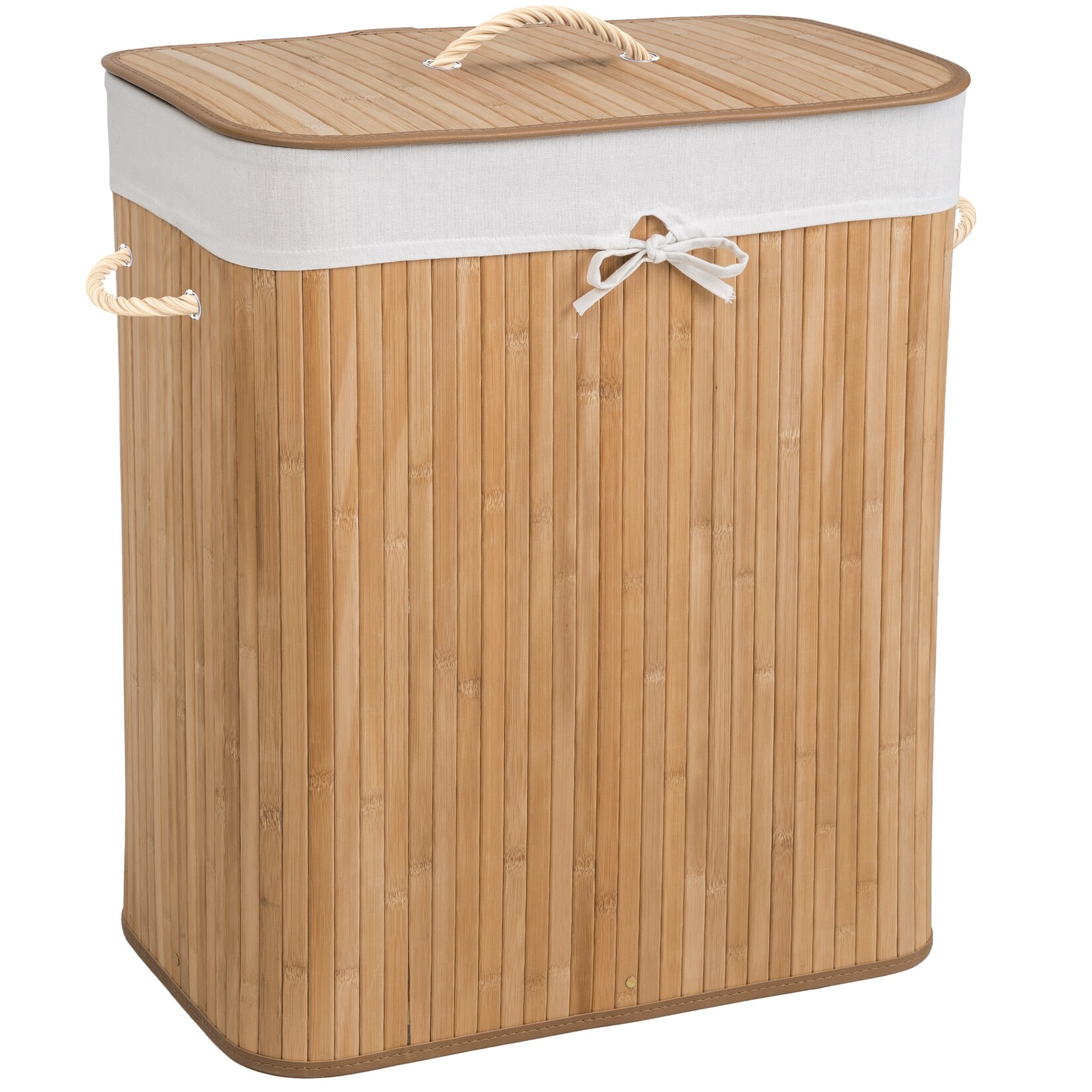 tectake® Wäschekorb, aus Bambus, herausnehmbarer Wäschesack, 2 Tragegriffe, 53 x 33,5 x 63 cm | 04260435994961