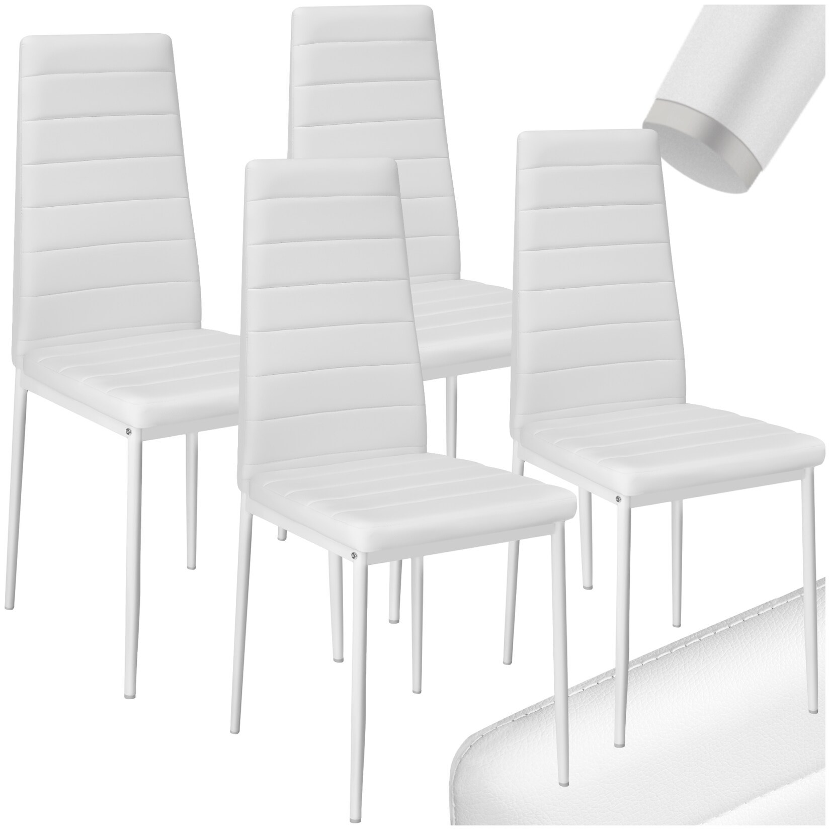 tectake® Set Esszimmerstuhl, gepolstert mit Kunstlederbezug, schlanke Stahlbeine, 45 x 48 x 98,5 cm