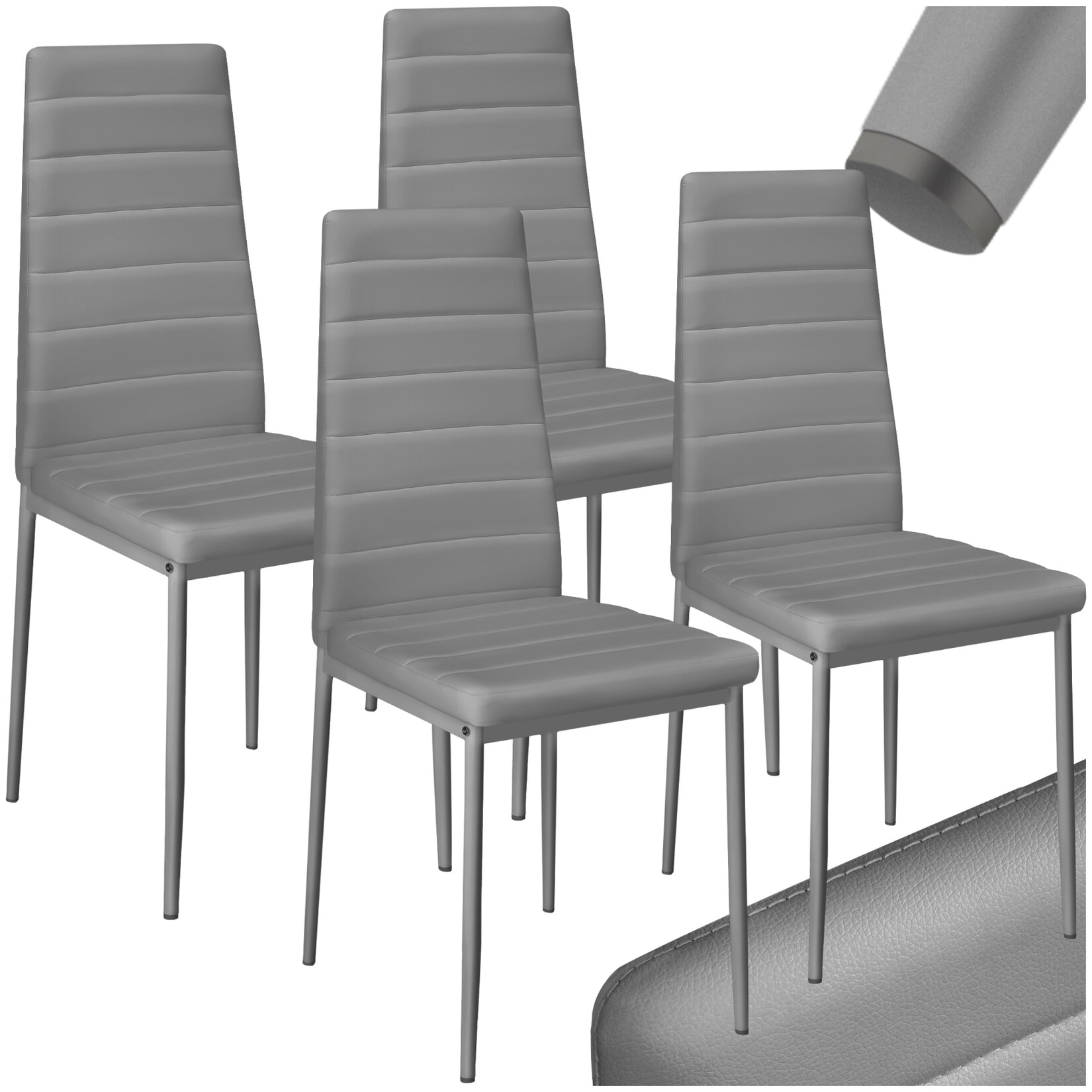 tectake® Set Esszimmerstuhl, gepolstert mit Kunstlederbezug, schlanke Stahlbeine, 45 x 48 x 98,5 cm