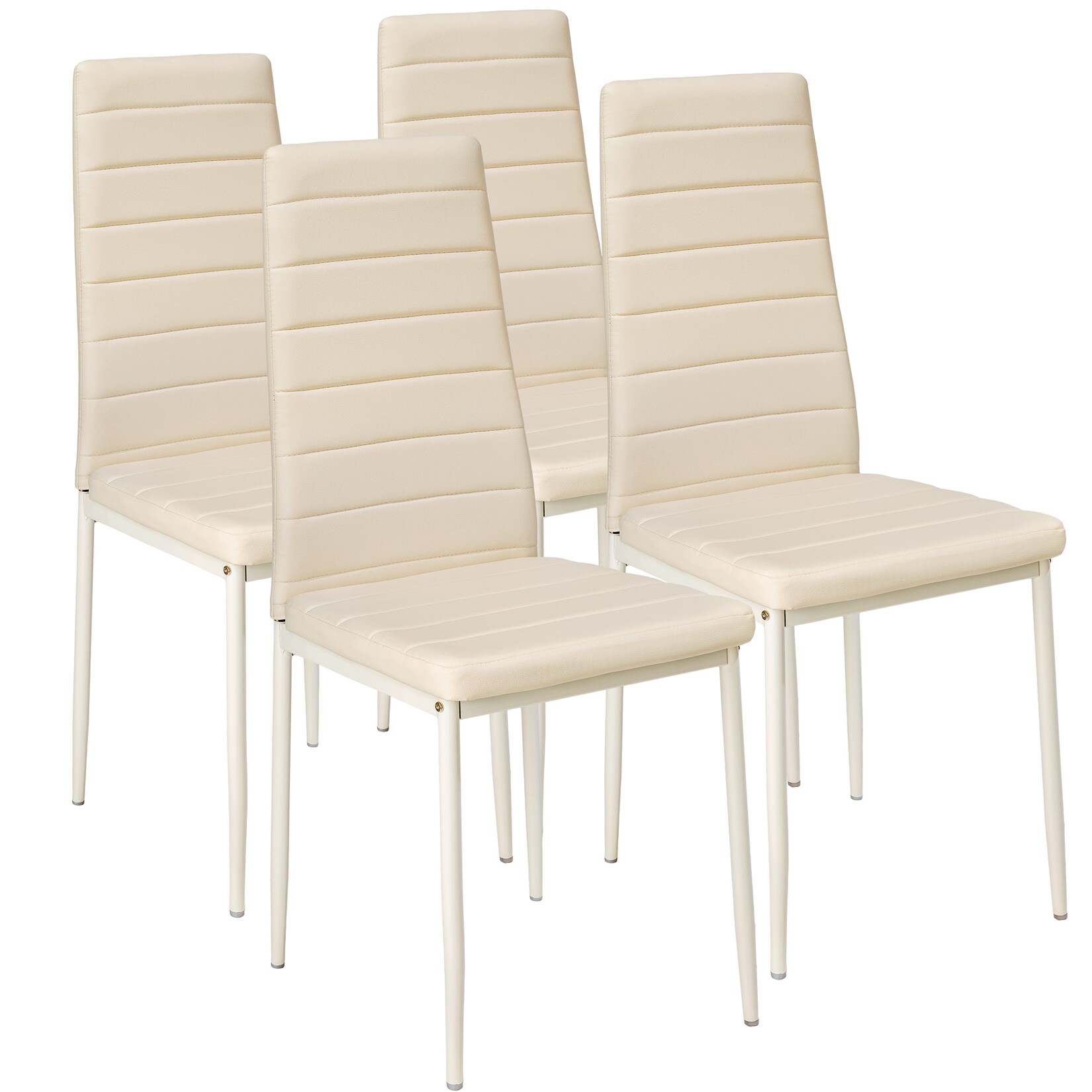tectake® 4er Set Esszimmerstuhl, gepolstert mit Kunstlederbezug, schlanke Stahlbeine, 41 x 45 x 98,5 cm
