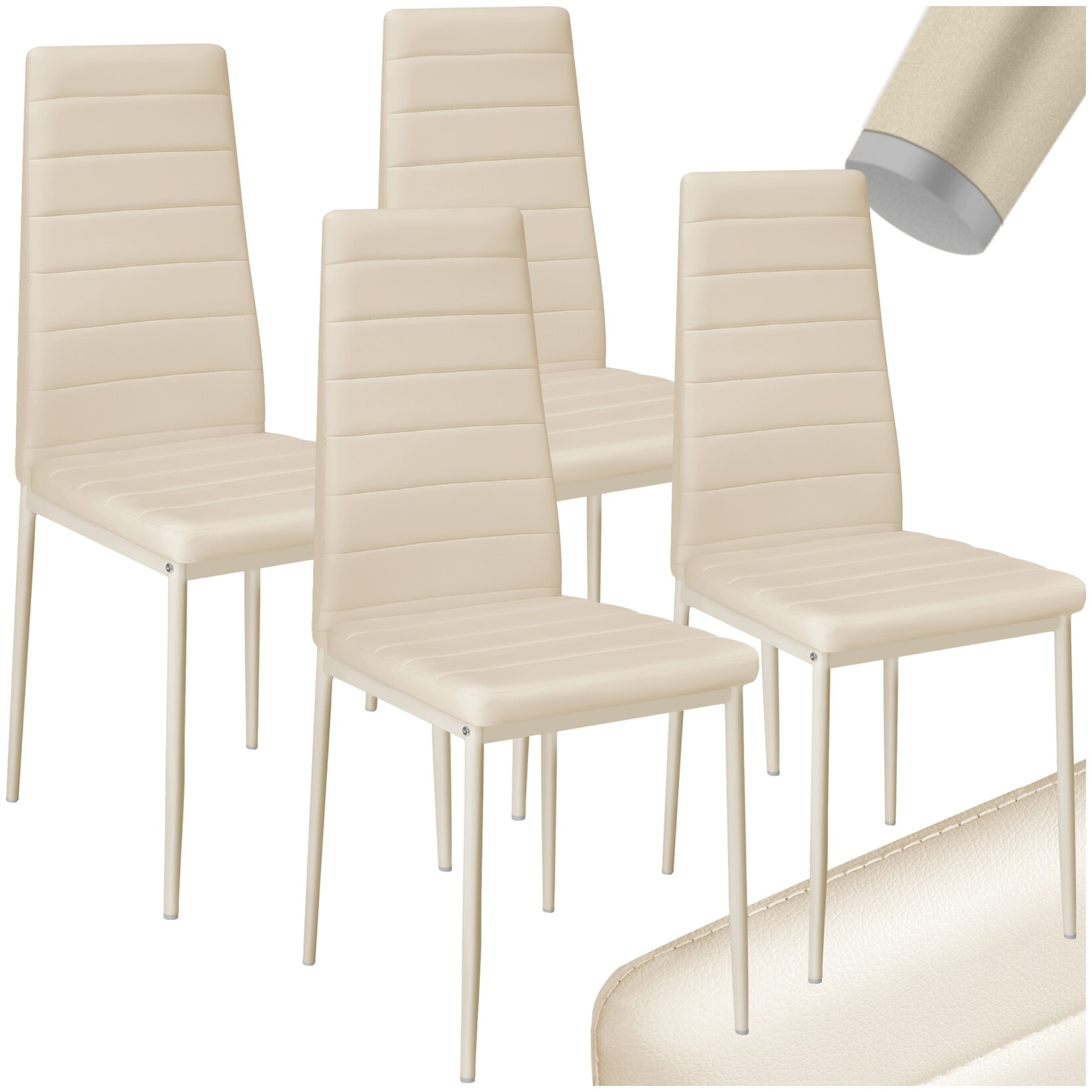 tectake® Set Esszimmerstuhl, gepolstert mit Kunstlederbezug, schlanke Stahlbeine, 45 x 48 x 98,5 cm