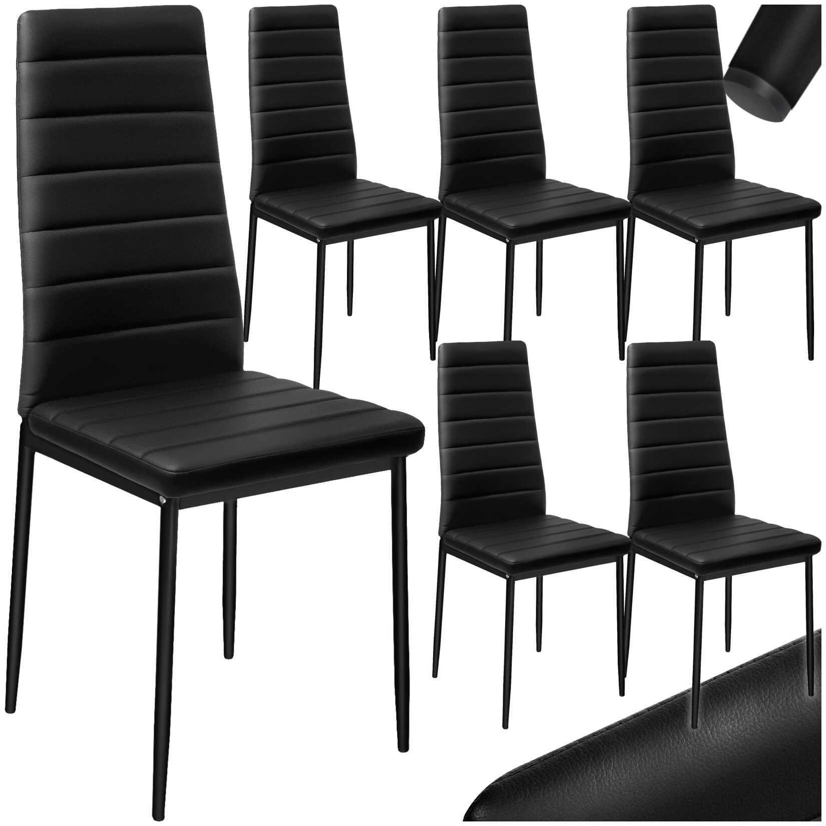 tectake® Set Esszimmerstuhl, gepolstert mit Kunstlederbezug, schlanke Stahlbeine, 45 x 48 x 98,5 cm
