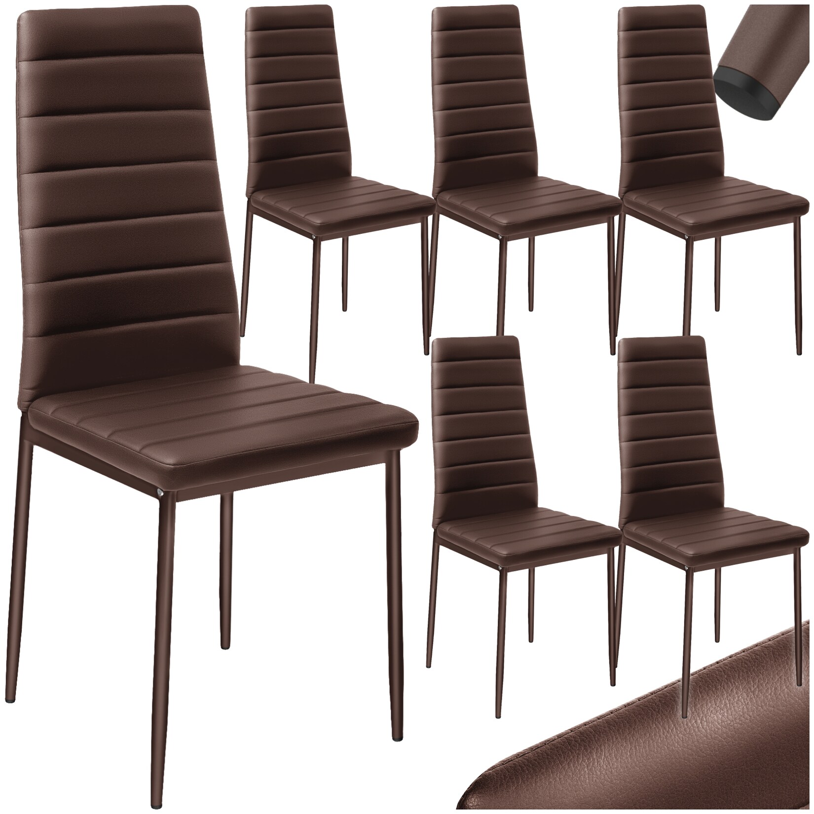 tectake® Set Esszimmerstuhl, gepolstert mit Kunstlederbezug, schlanke Stahlbeine, 45 x 48 x 98,5 cm